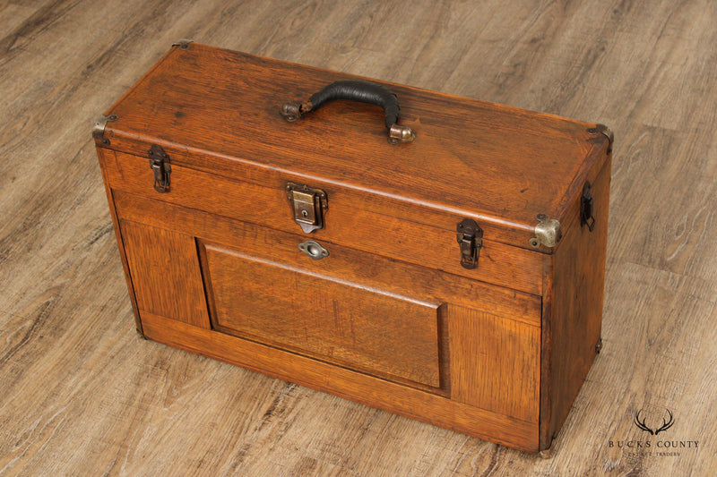H. Gerstner & Sons Vintage Oak Wood Machinist Tool Chest Box