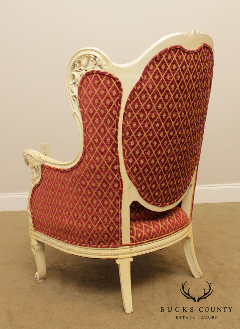1920's French Louis XV Style Vintage Eagle Carved Bergere Wing Chair