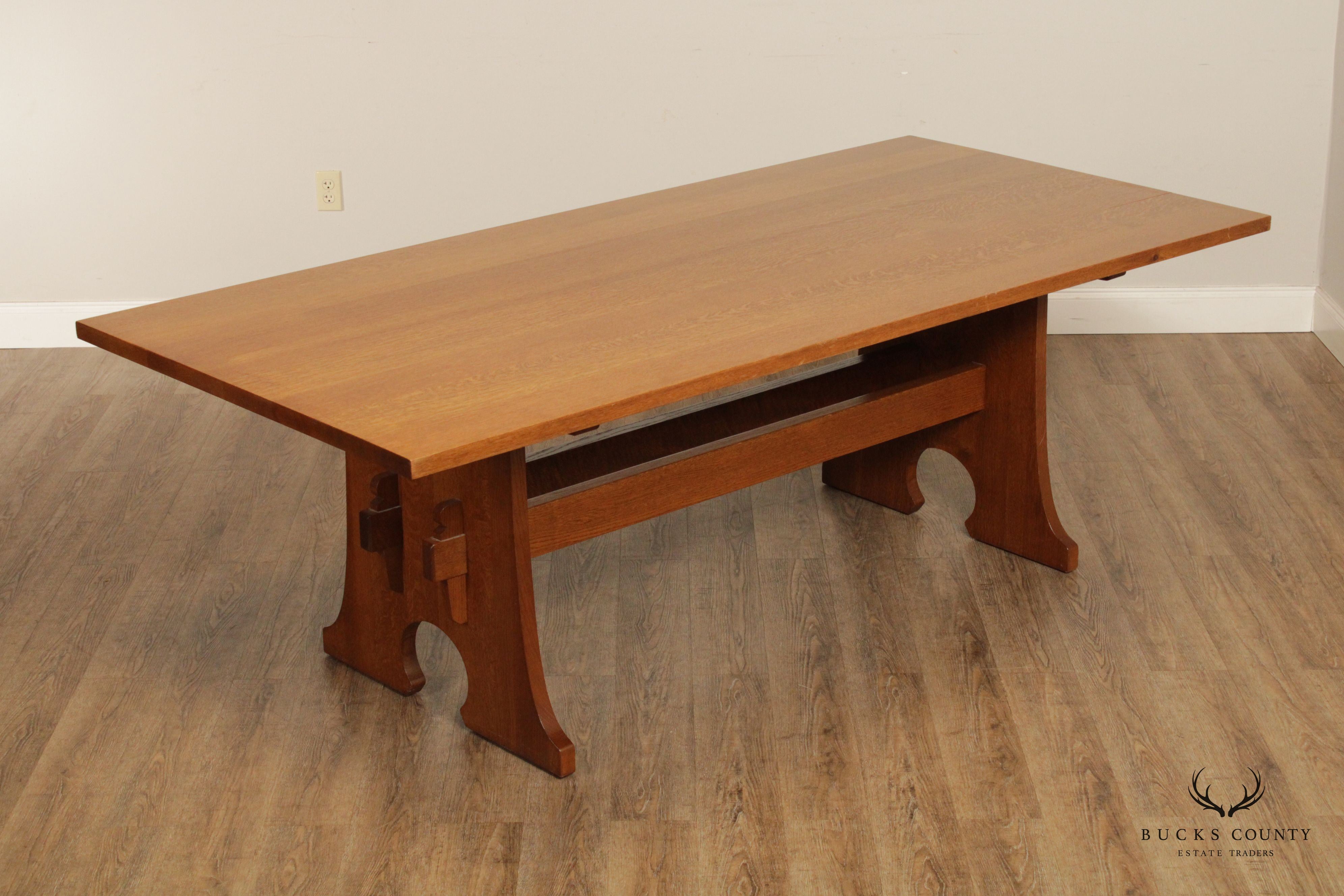 Stickley Mission Collection Oak Keyhole Trestle Dining Table