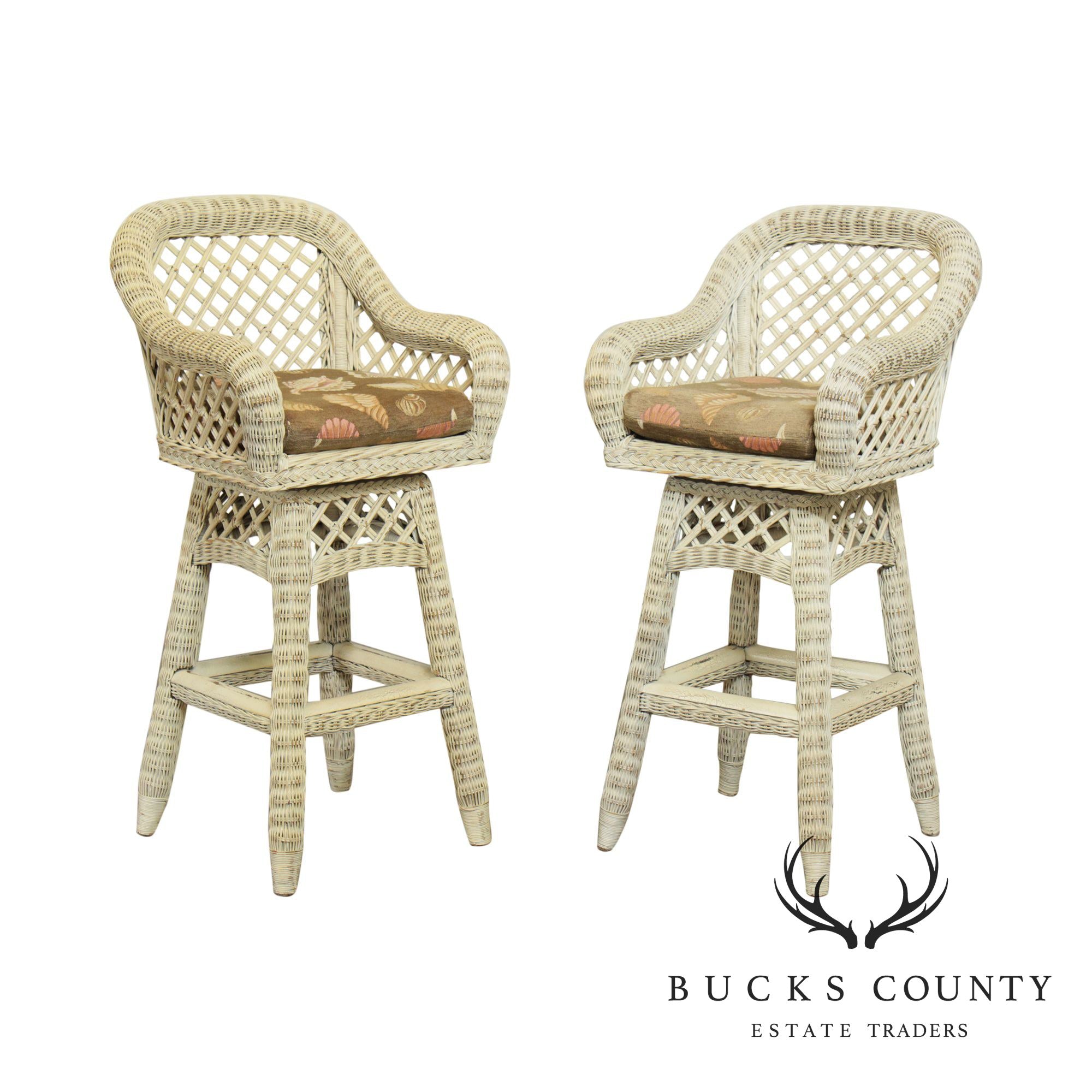 Lexington Pair Wicker Swivel Bar Stools