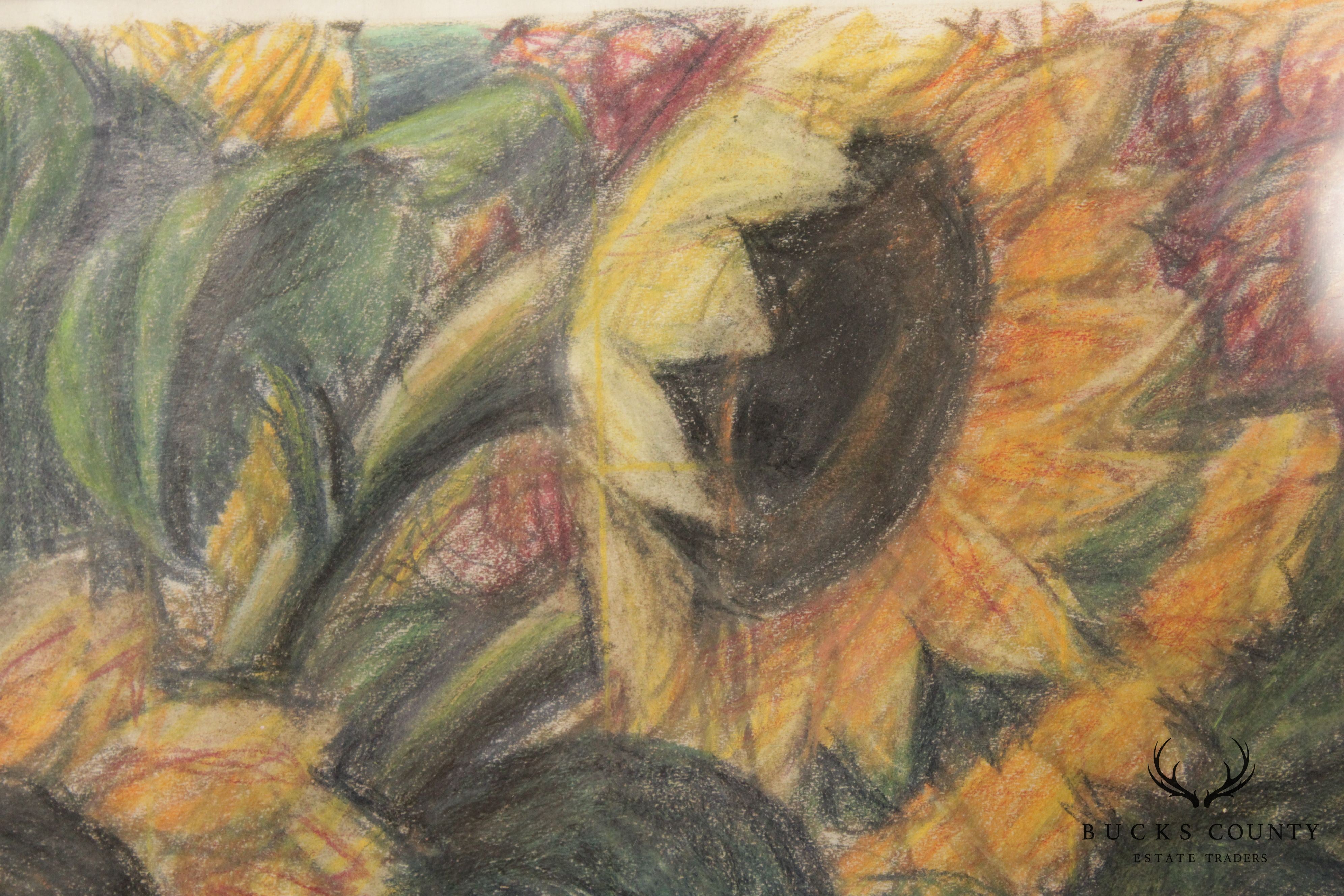 Anne Bascove 'Sunflowers' Colored Pencil Drawing