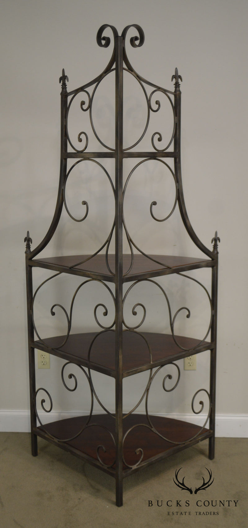 Drexel Heritage Wrought Iron & Cherry French Country Bakers Rack
