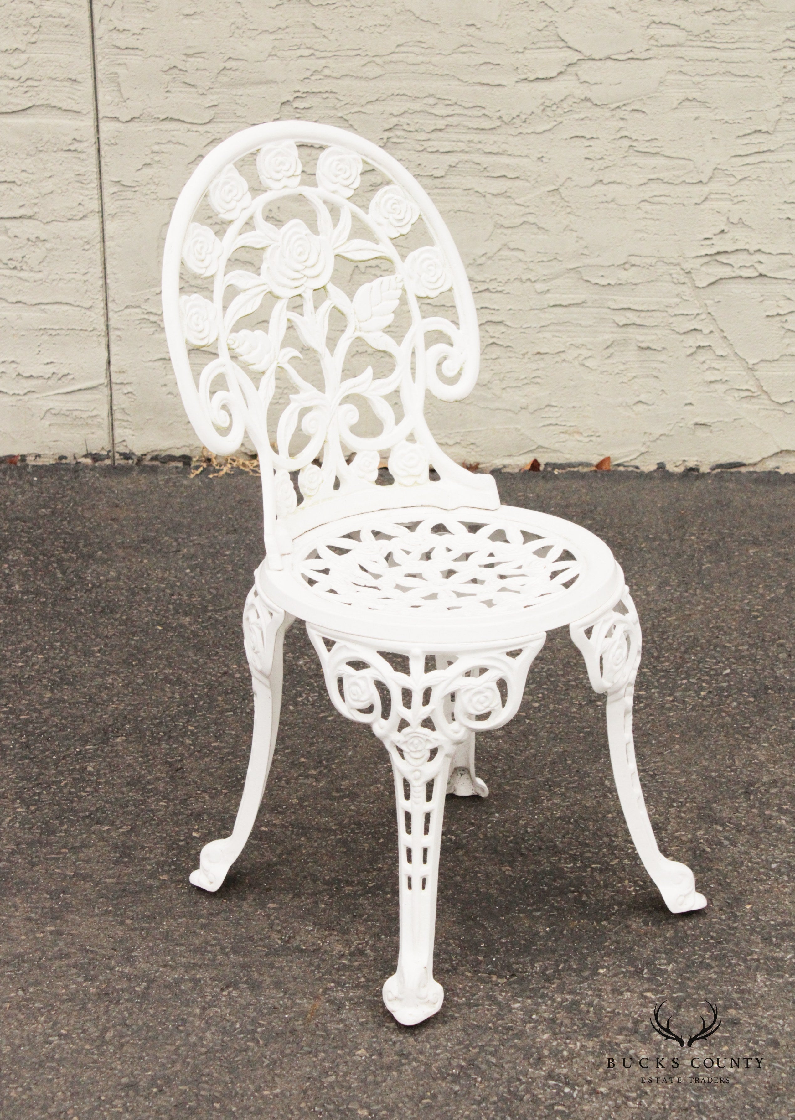 Vintage Rose Pattern Pair Aluminum Garden Bistro Chairs