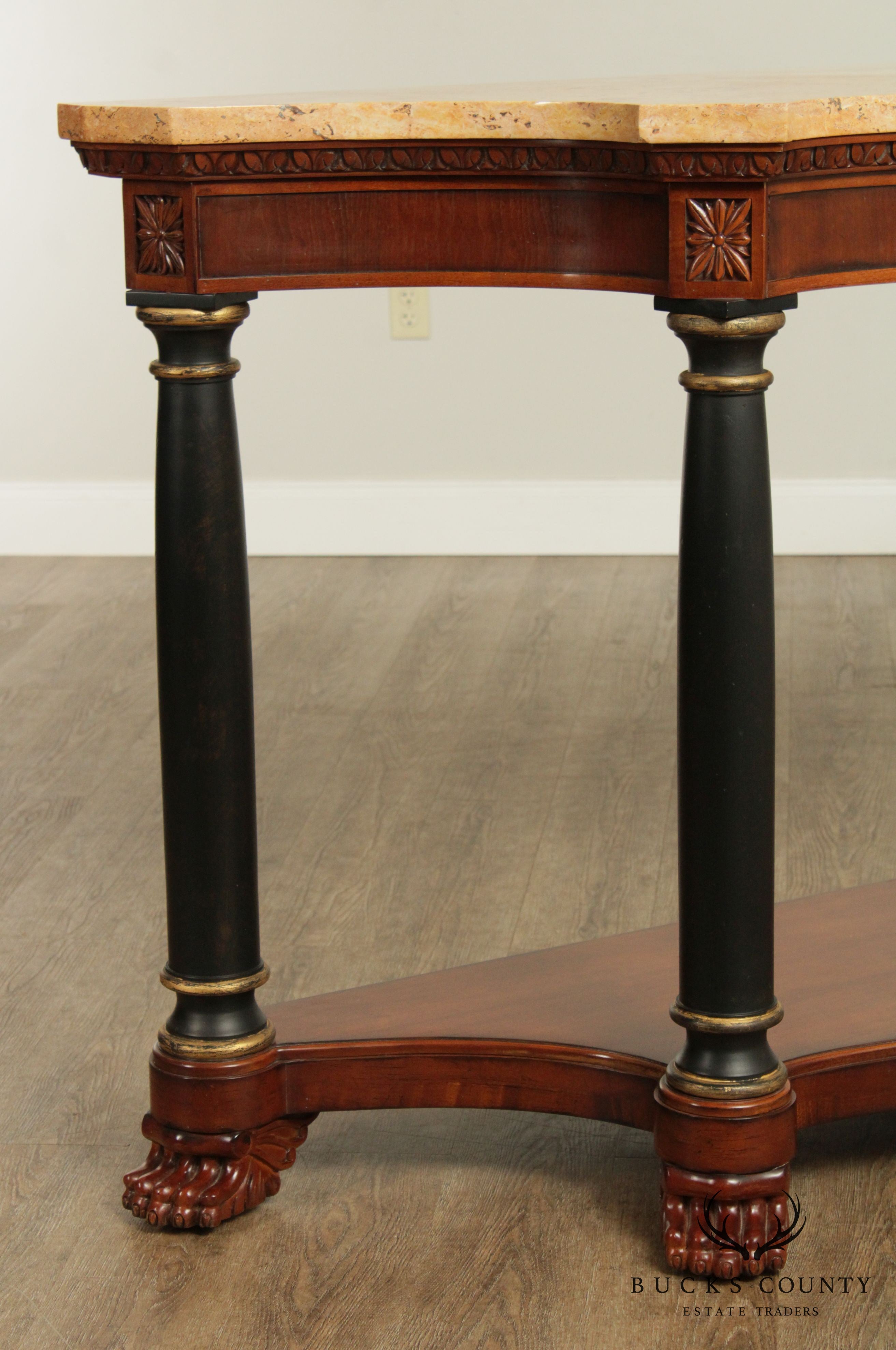 Quality Empire Style Serpentine Marble Top Console Table