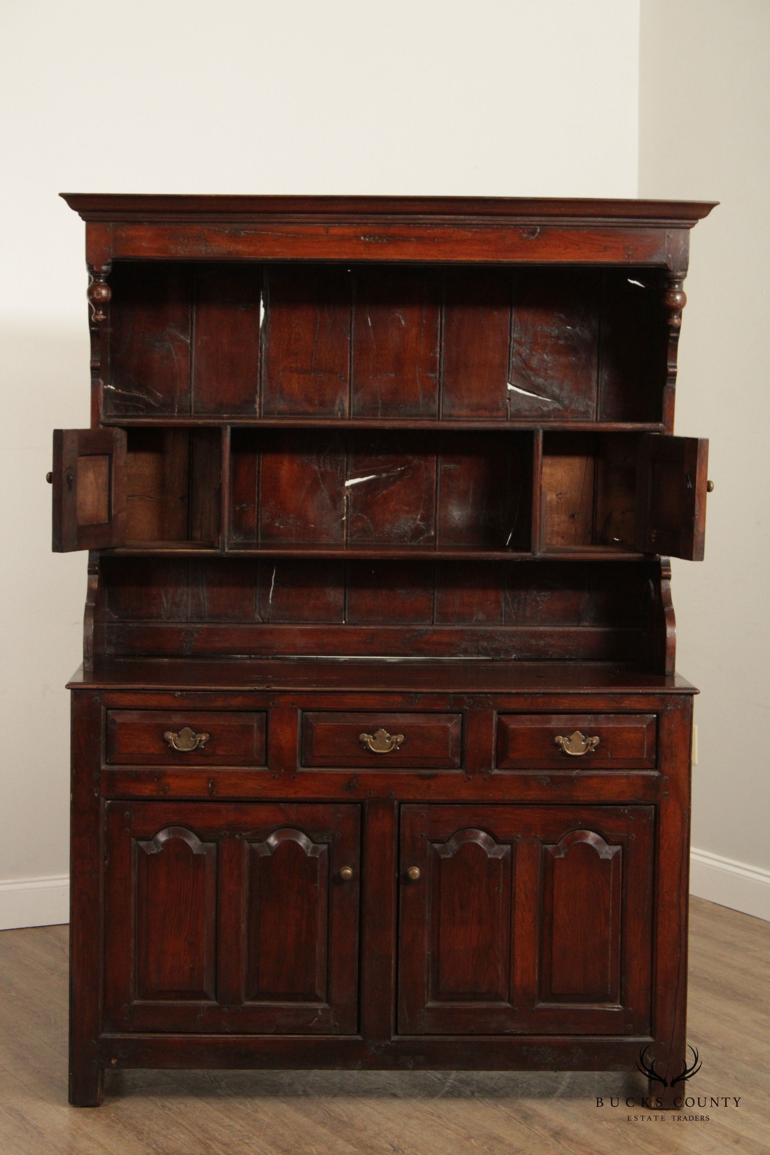 Antique English Oak Plate Cupboard or Hutch