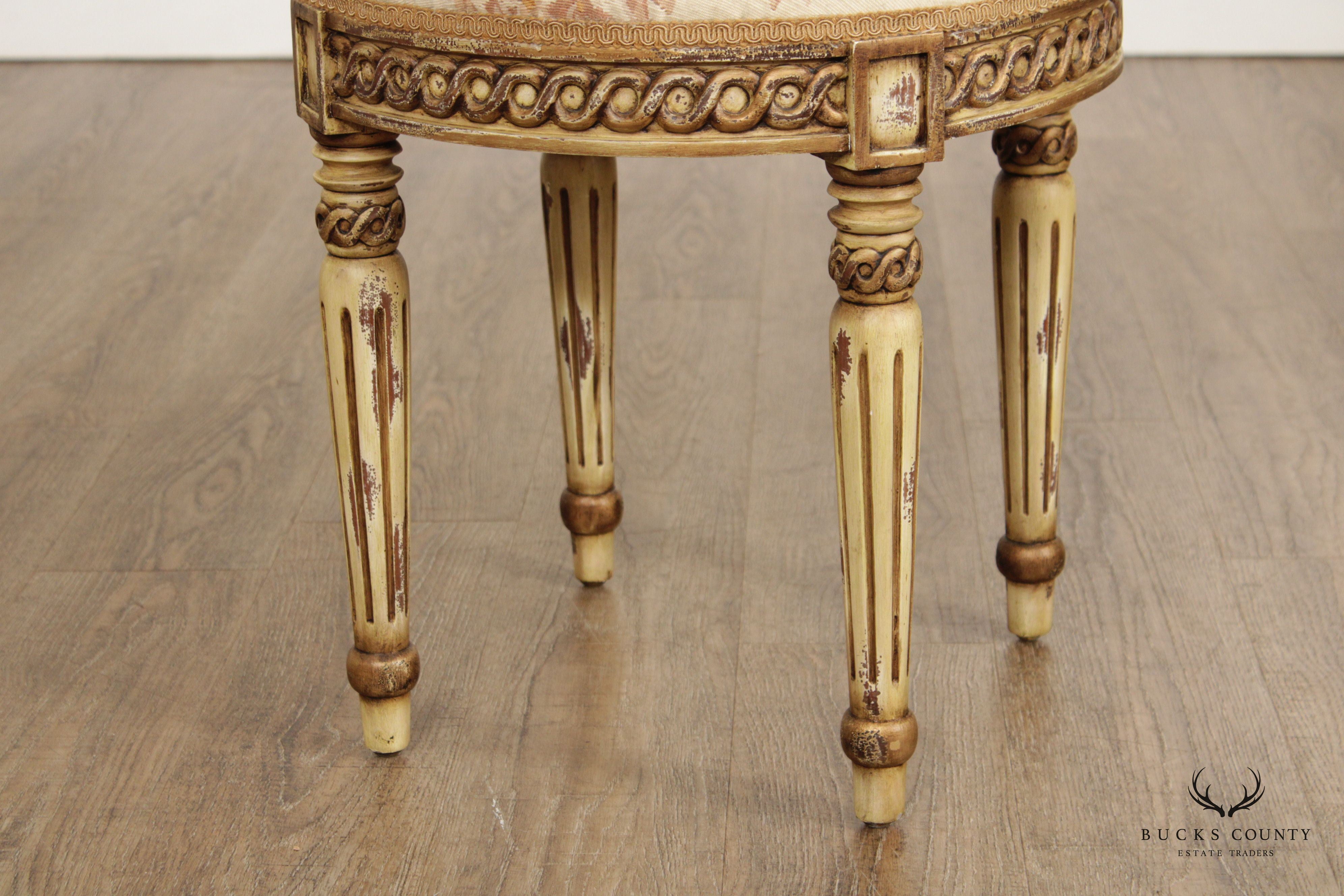 French Louis XVI Style Carved and Paint Decorated Stool