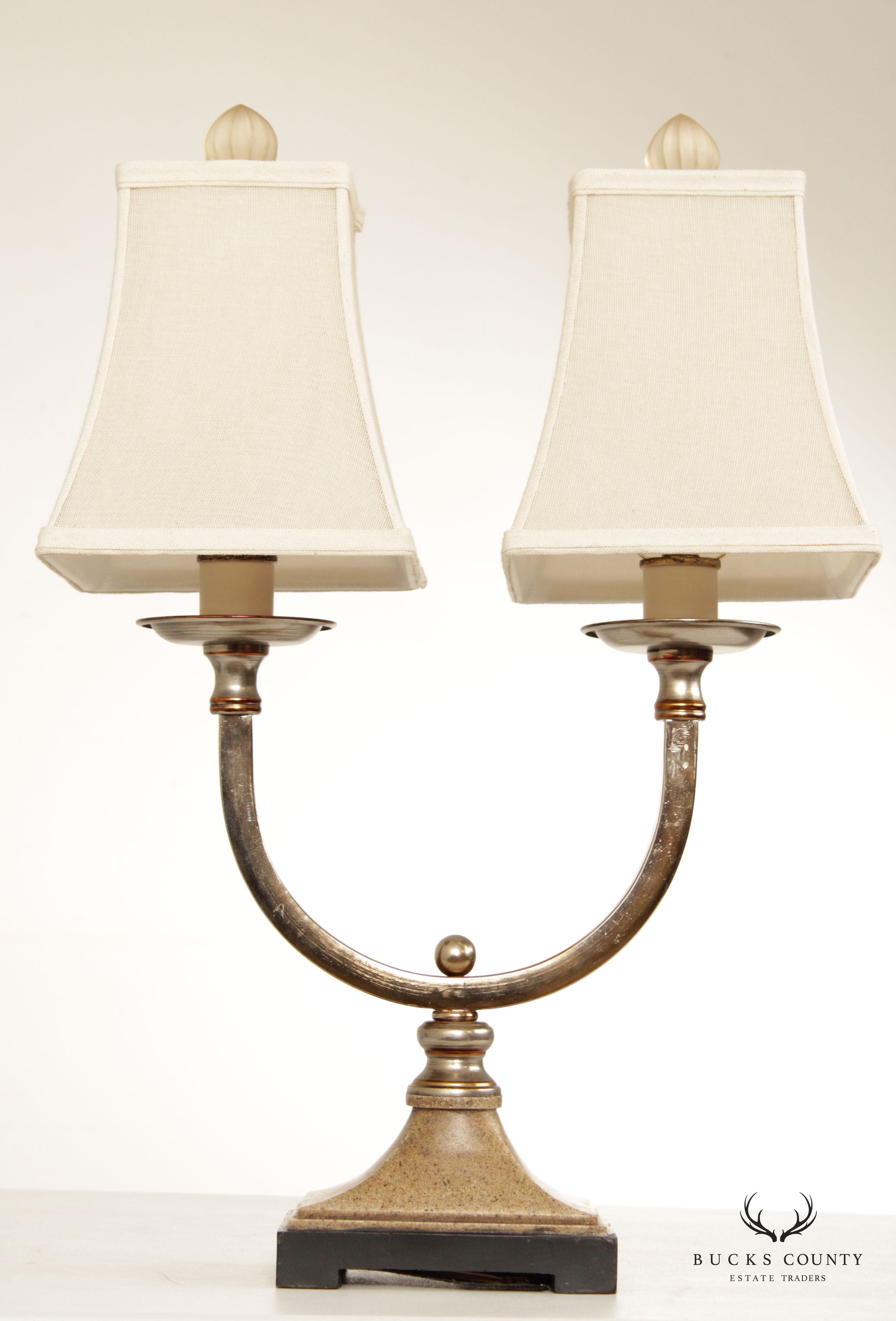 Modern Neoclassical Style Pair of Chrome Two-Light Table Lamps (B)