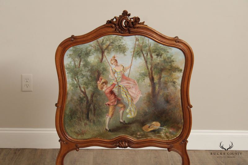 French Louis XV Style Antique Walnut Fire Screen