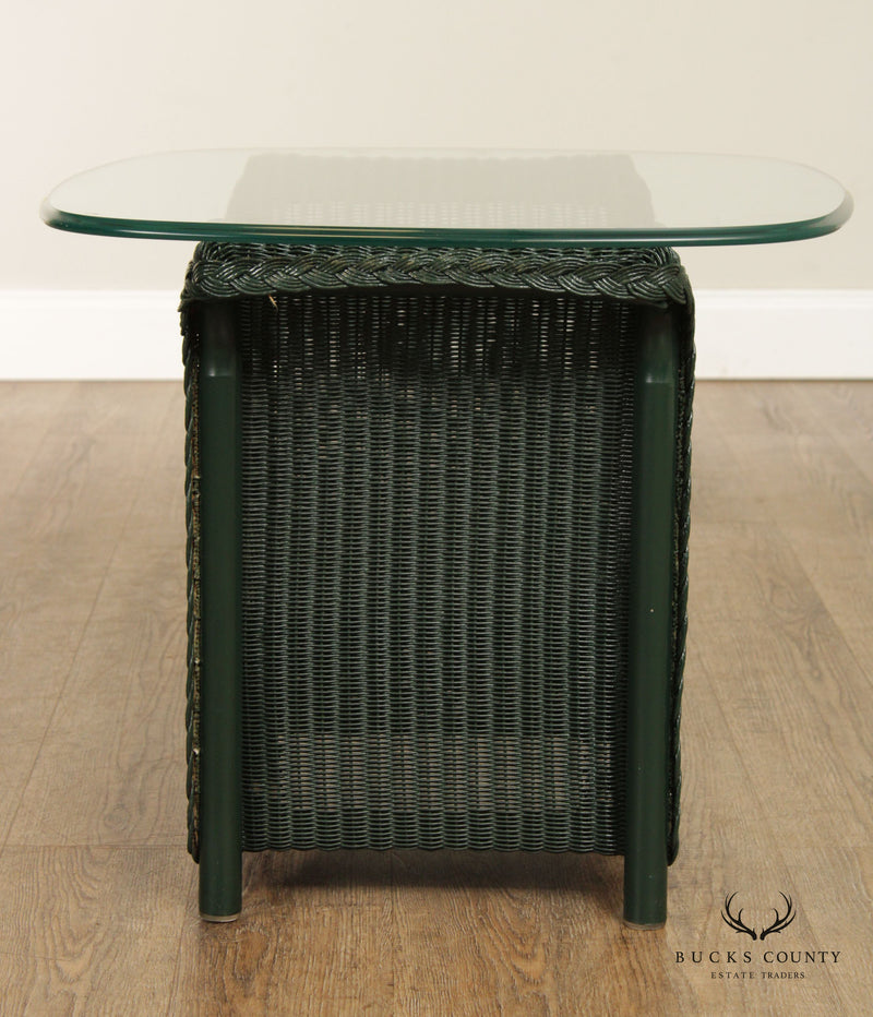 Lloyd Loom Woven Wicker Glass Top Outdoor Side Table