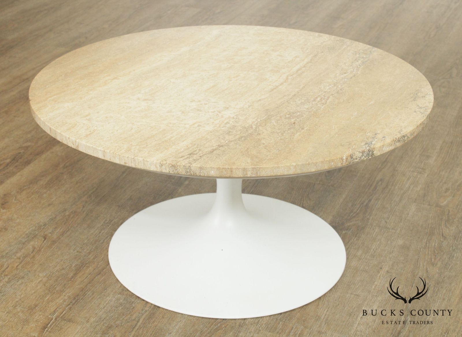 Knoll Mid Century Modern 30 inch Round Travertine Top Saarinen Coffee Table