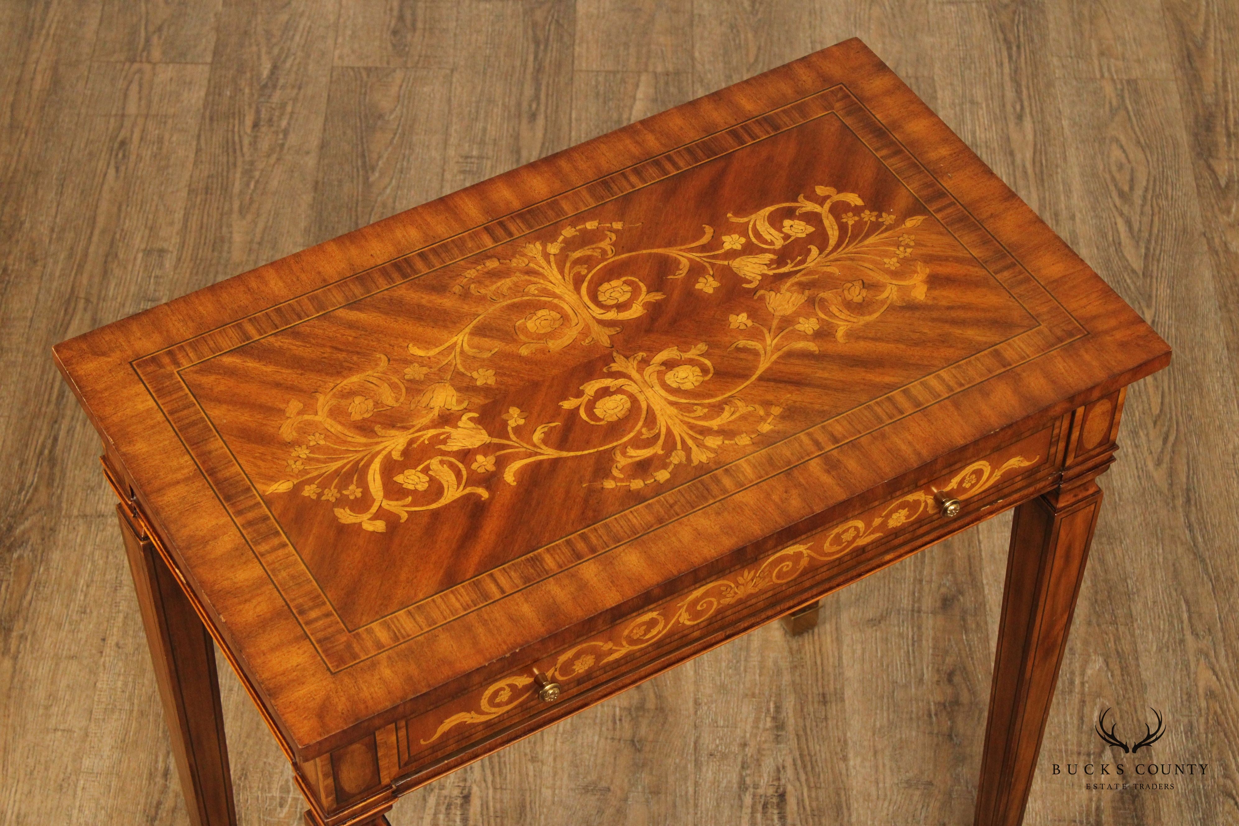 Maitland Smith Italian Neoclassical Style Marquetry Inlaid Mahogany Console or Side Table