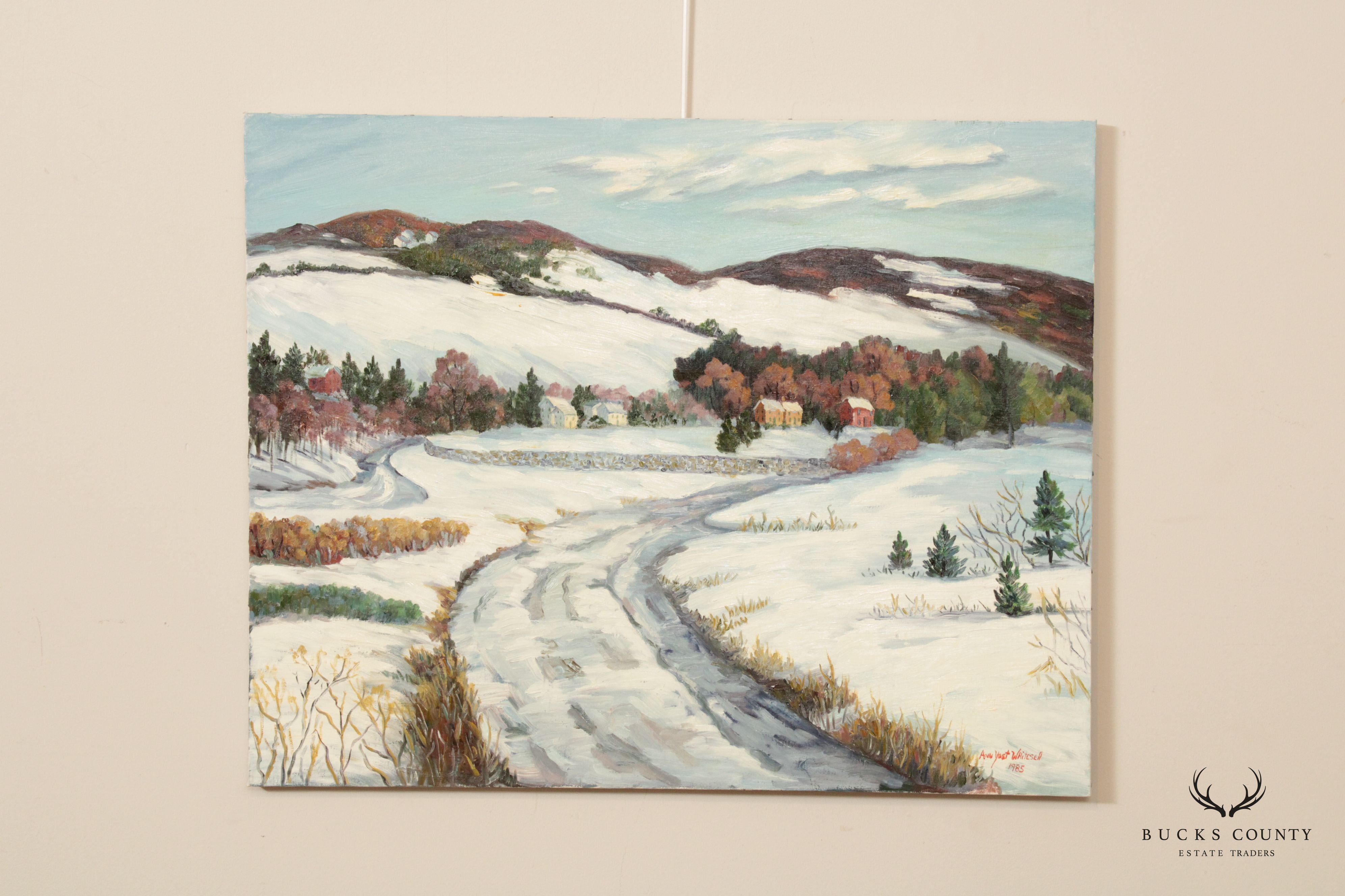 Ann Yost Whitesell Winter 'Stone Wall' Landscape Original Oil Painting