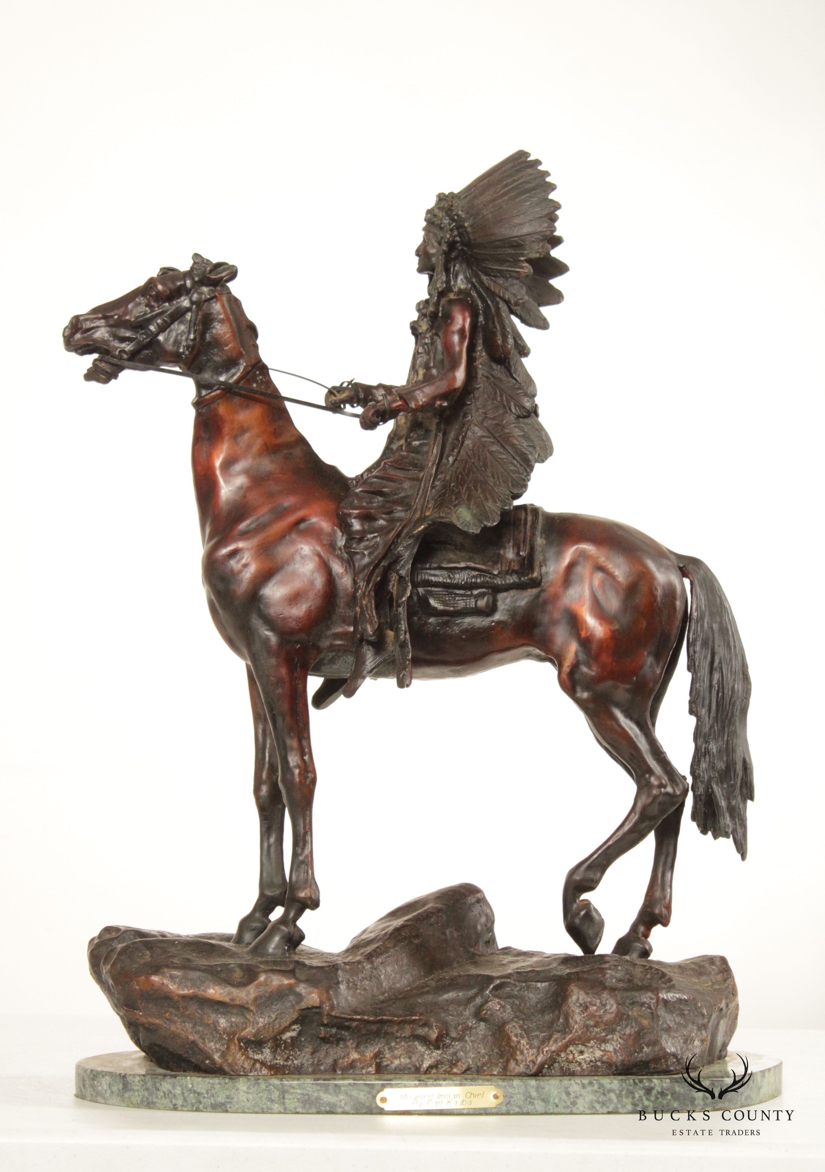 Carl Kauba 'Mounted Indian Chief' Bronze, Sculpture