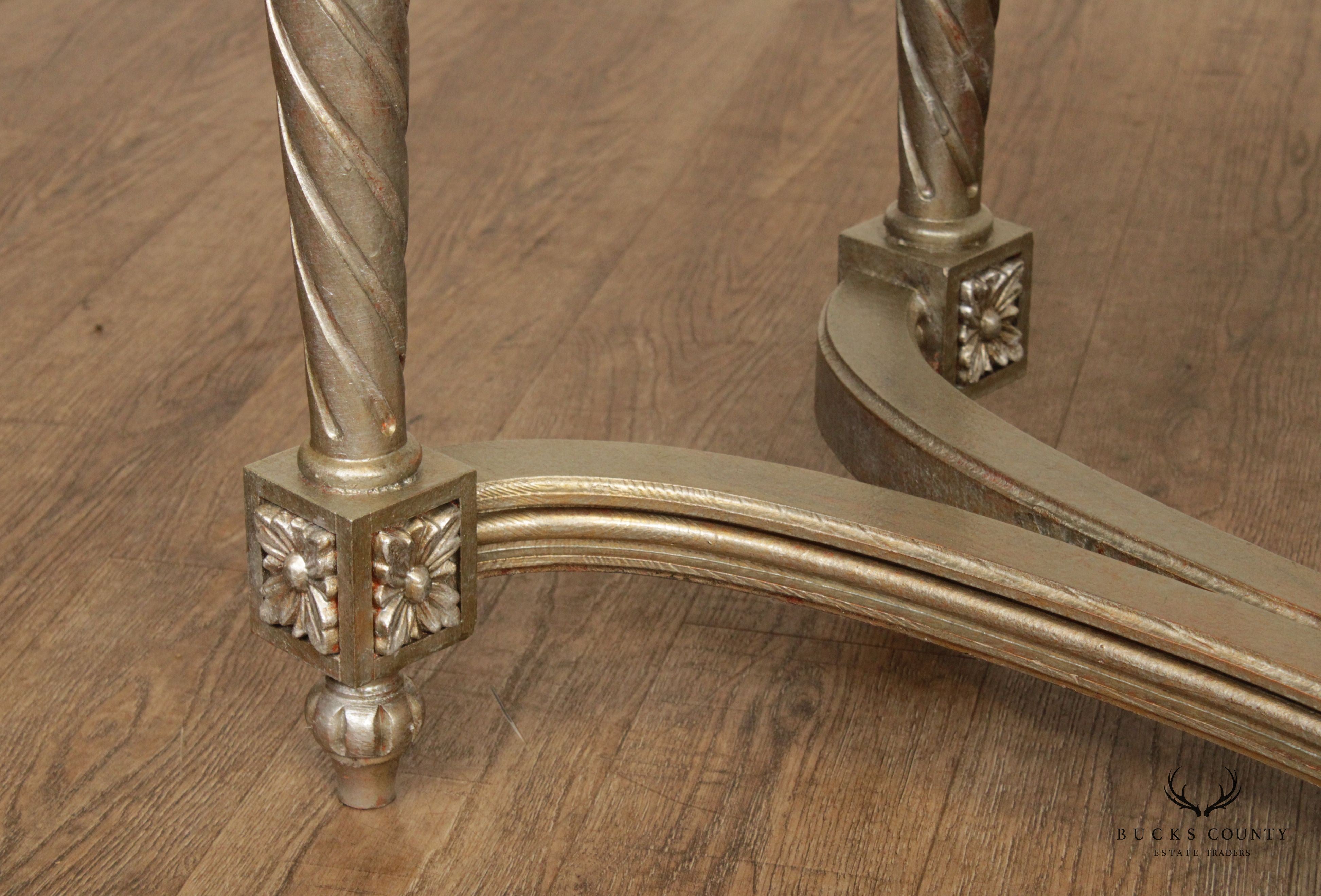 French Louis XVI Style Silvered Mirror Top Console Table