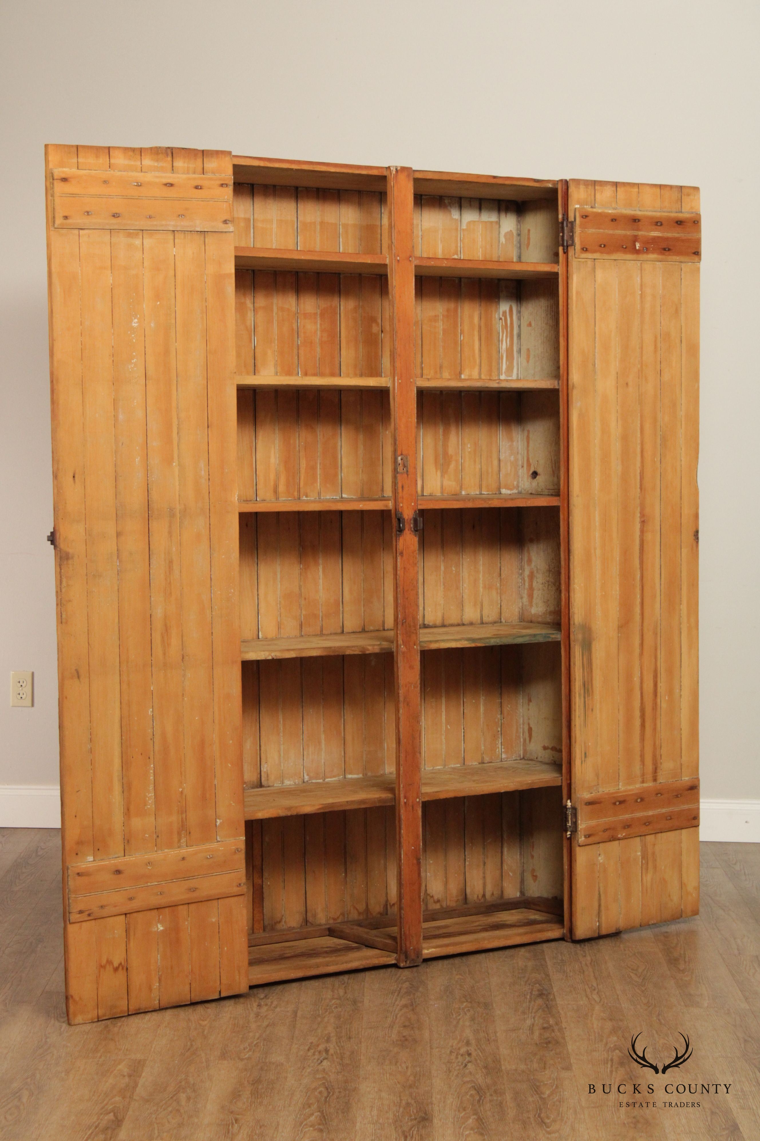 Antique Large Primitive Bead Board Two-Door Cabinet