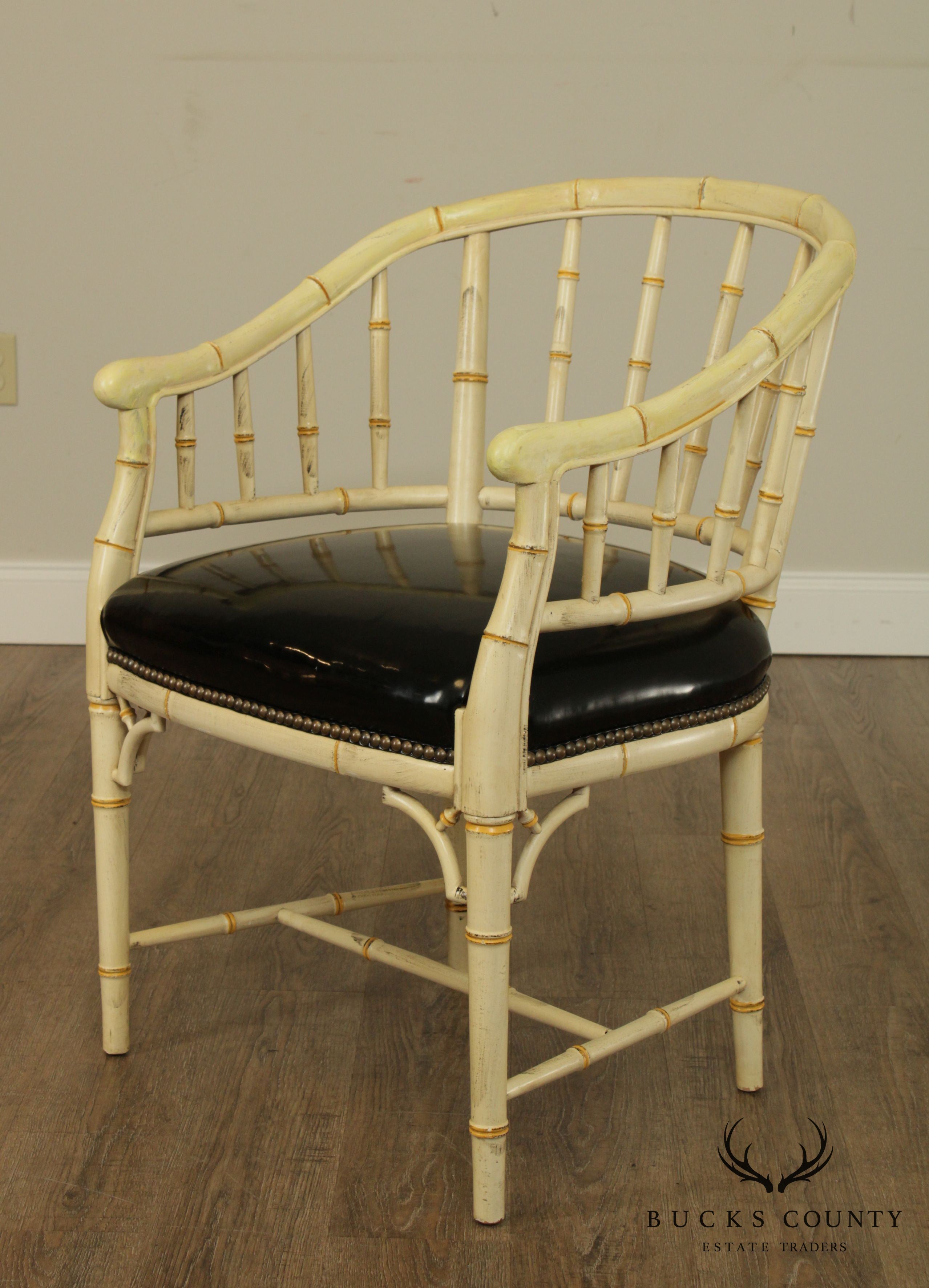 Century Hollywood Regency Style Faux Bamboo Panted Barrel Bach Chair