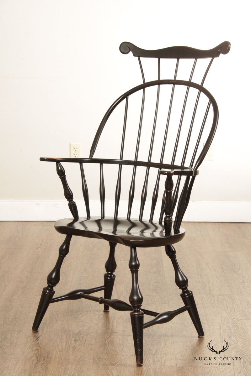Nichols & Stone Pair Black Painted Comb Back Windsor Chairs
