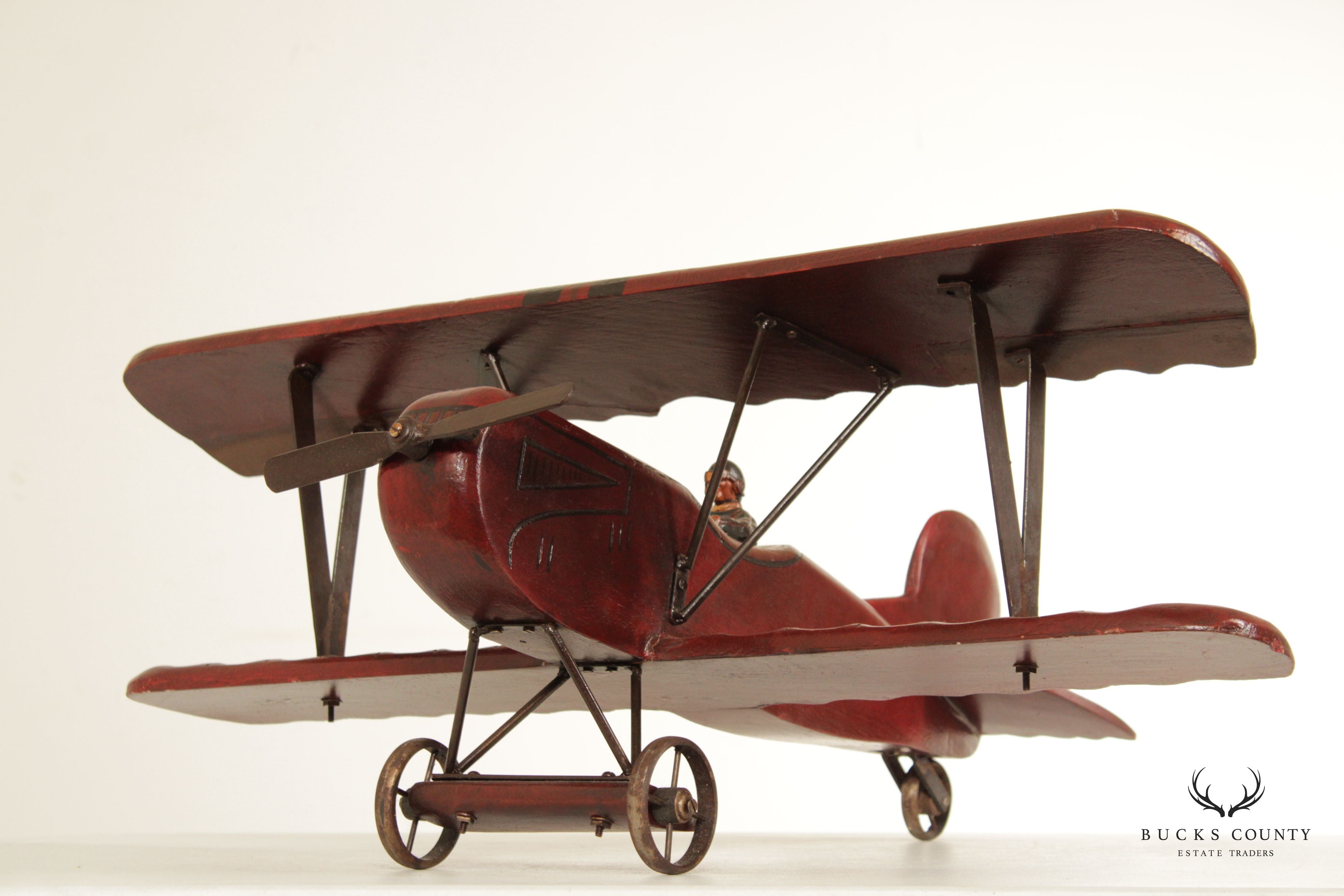 Post War Vintage Carved Wood Bi-Plane