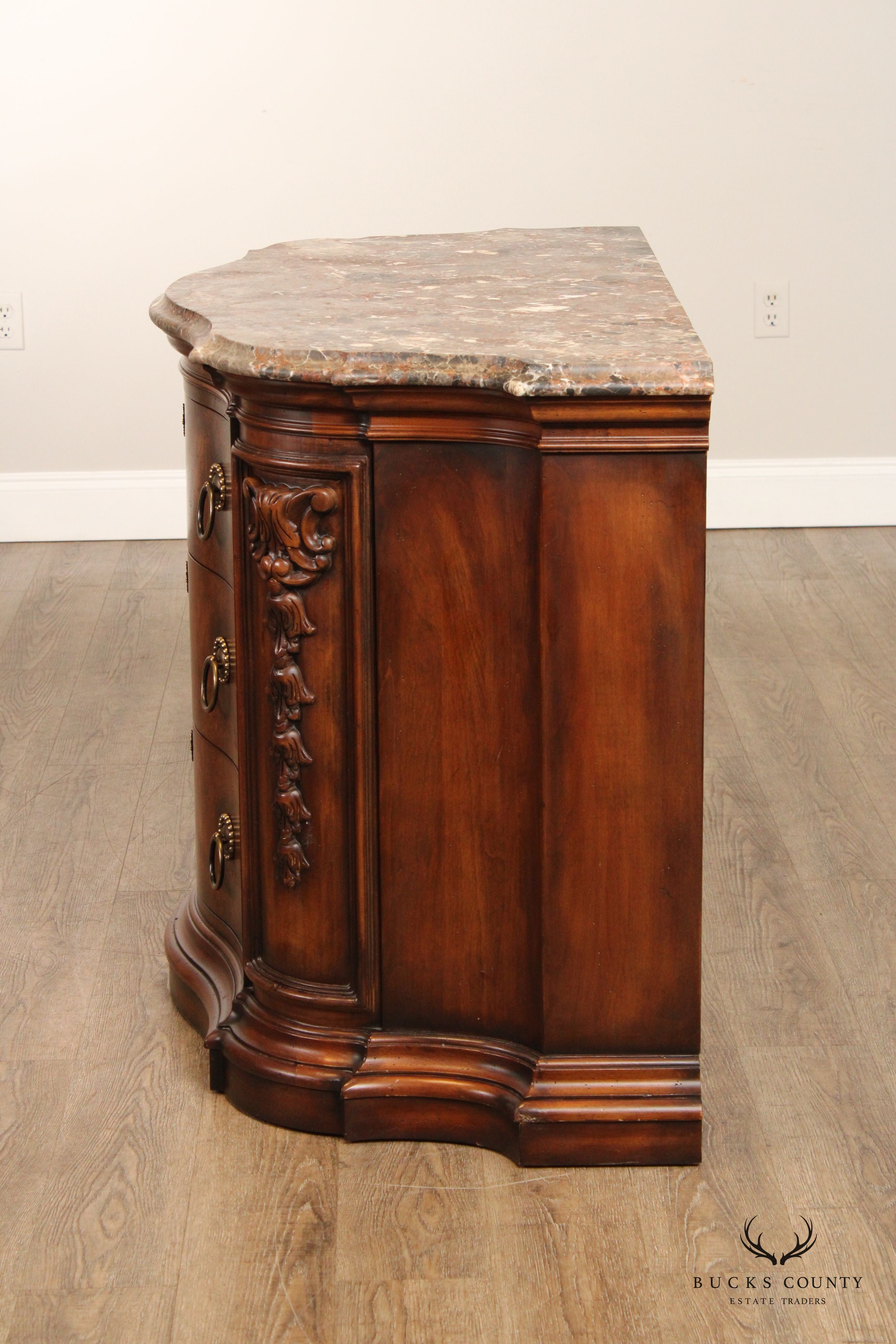 Henredon Tuscan Style Burl Walnut Marble Top Commode