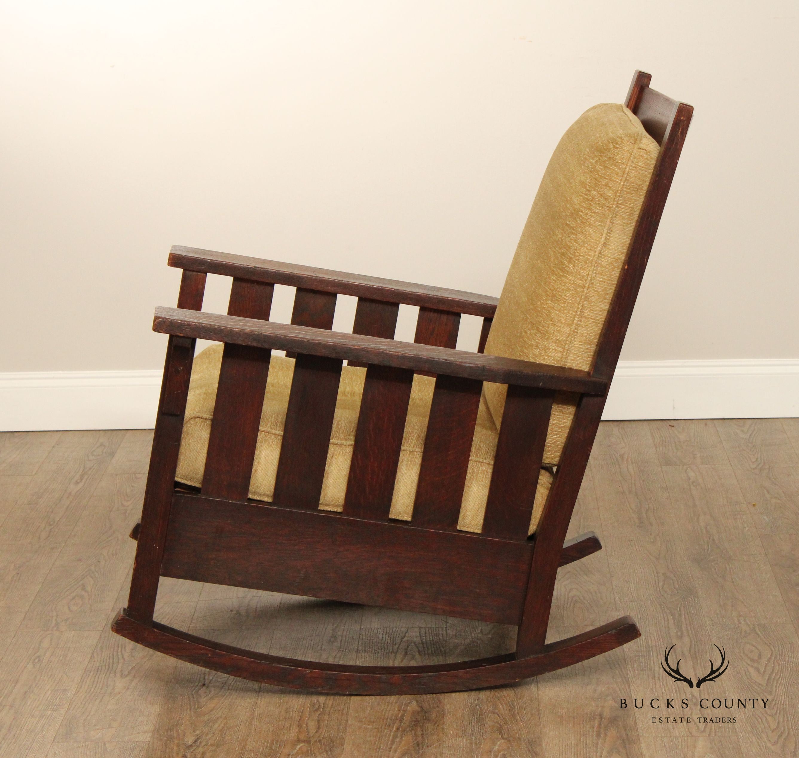 Gustav Stickley Antique Mission Oak Slatted Rocking Chair