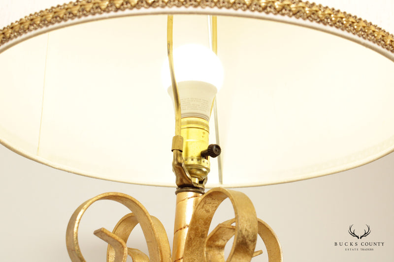 Italian Hollywood Regency Gilt Tole Pair of Table Lamps