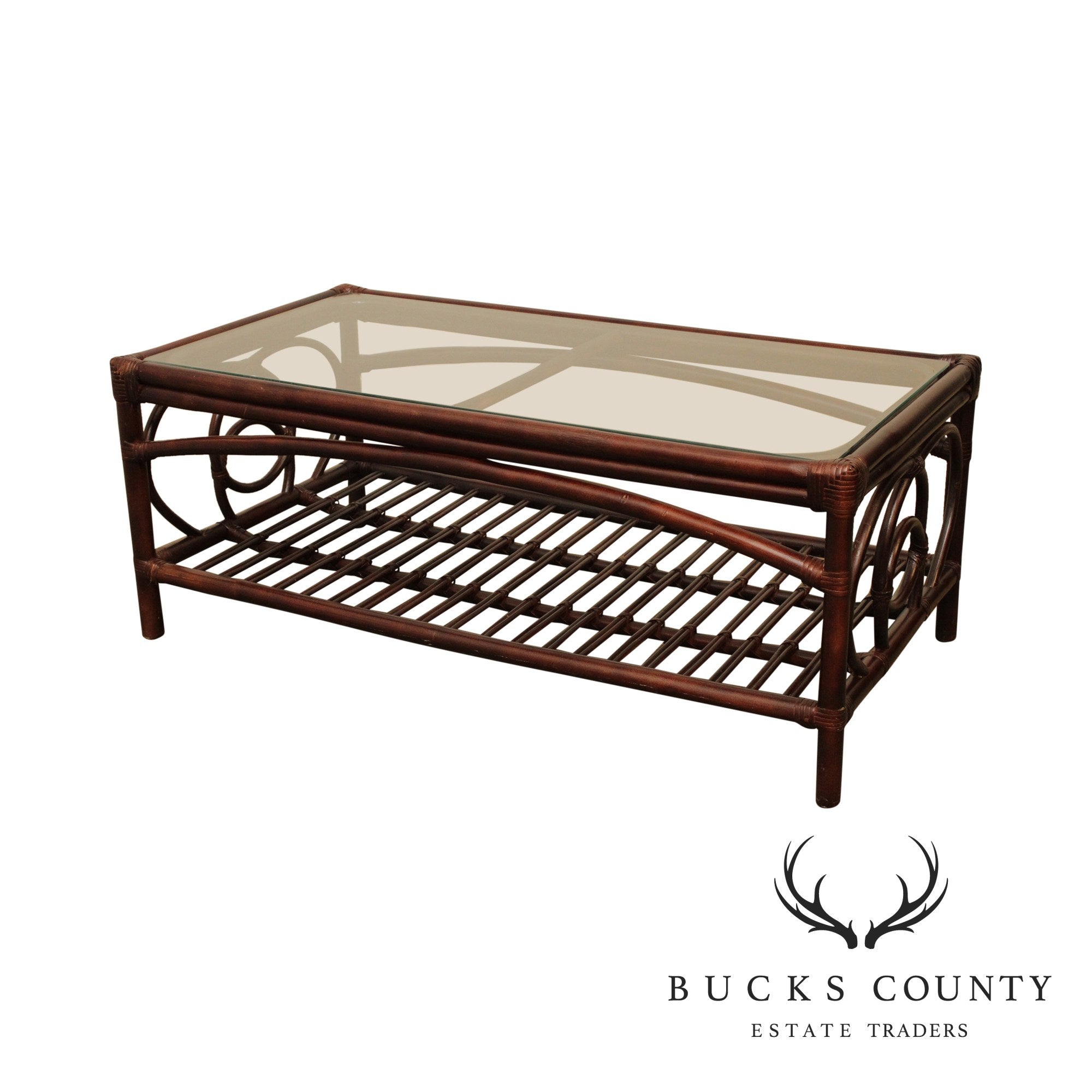 Braxton Culler Dark Rattan Glass Top Coffee Table