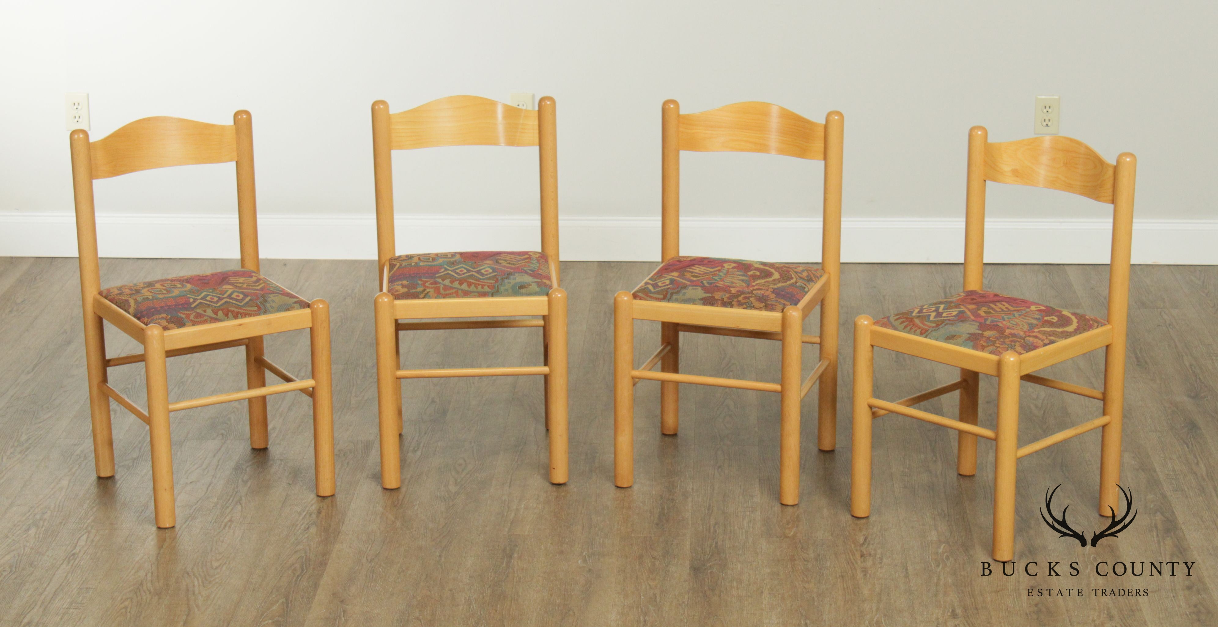 Mid Century Modern Set of 4 Blonde Beechwood Dining Chairs