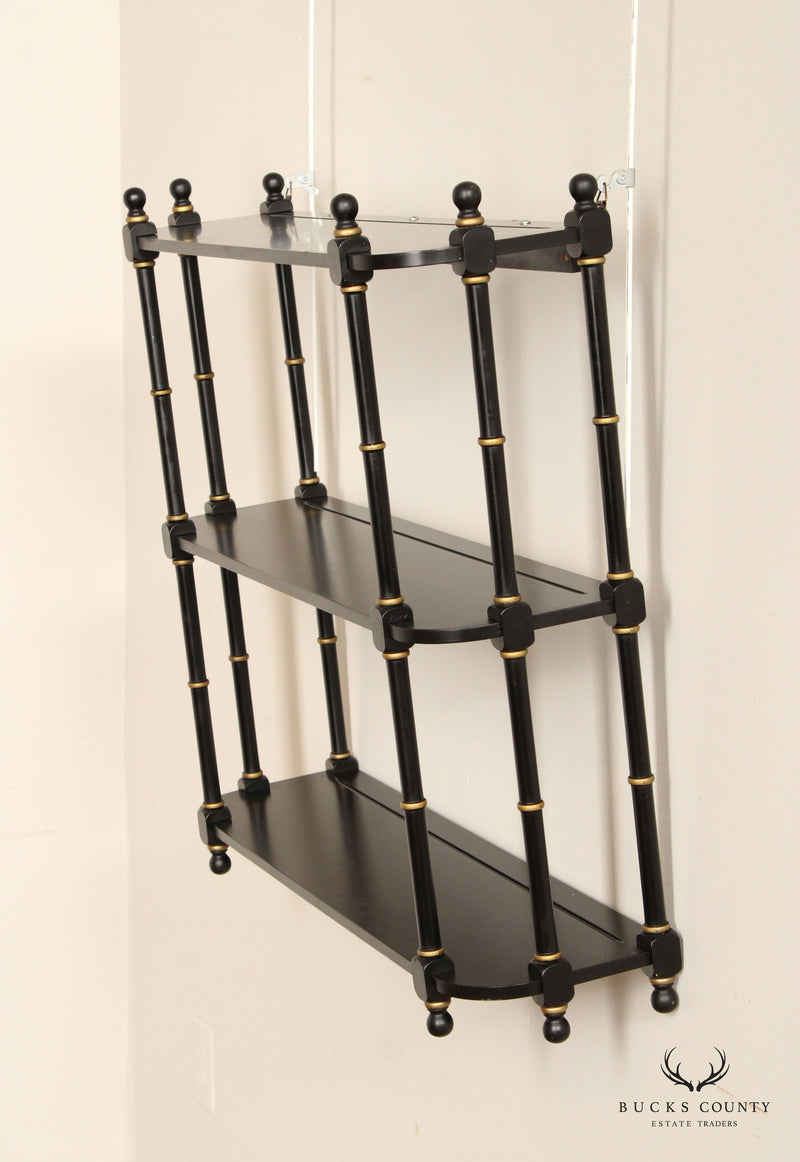 Regency Style Black And Gold Hanging Wall Shelf