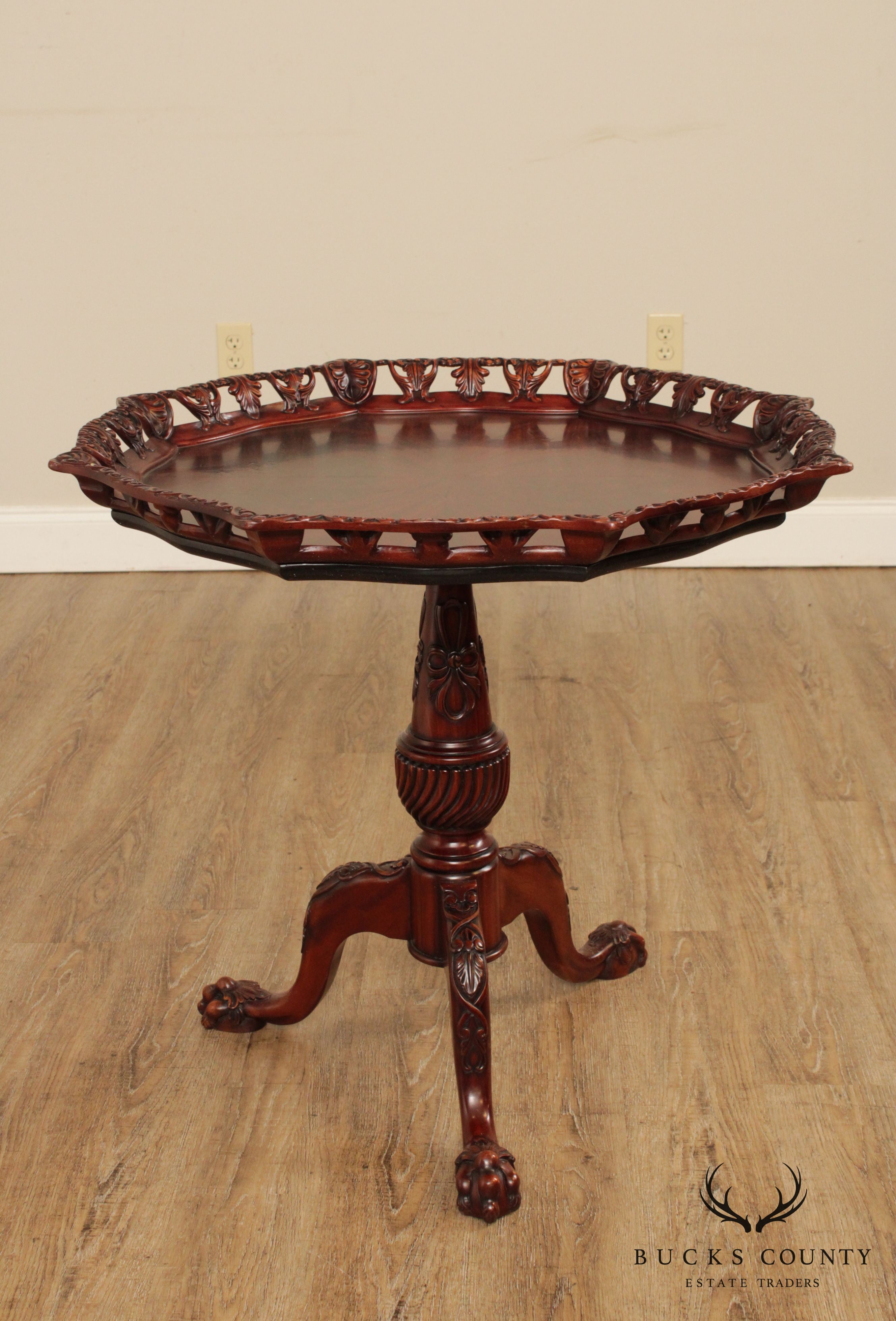 Georgian Style Carved Mahogany Pie Crust Claw Foot Side Table