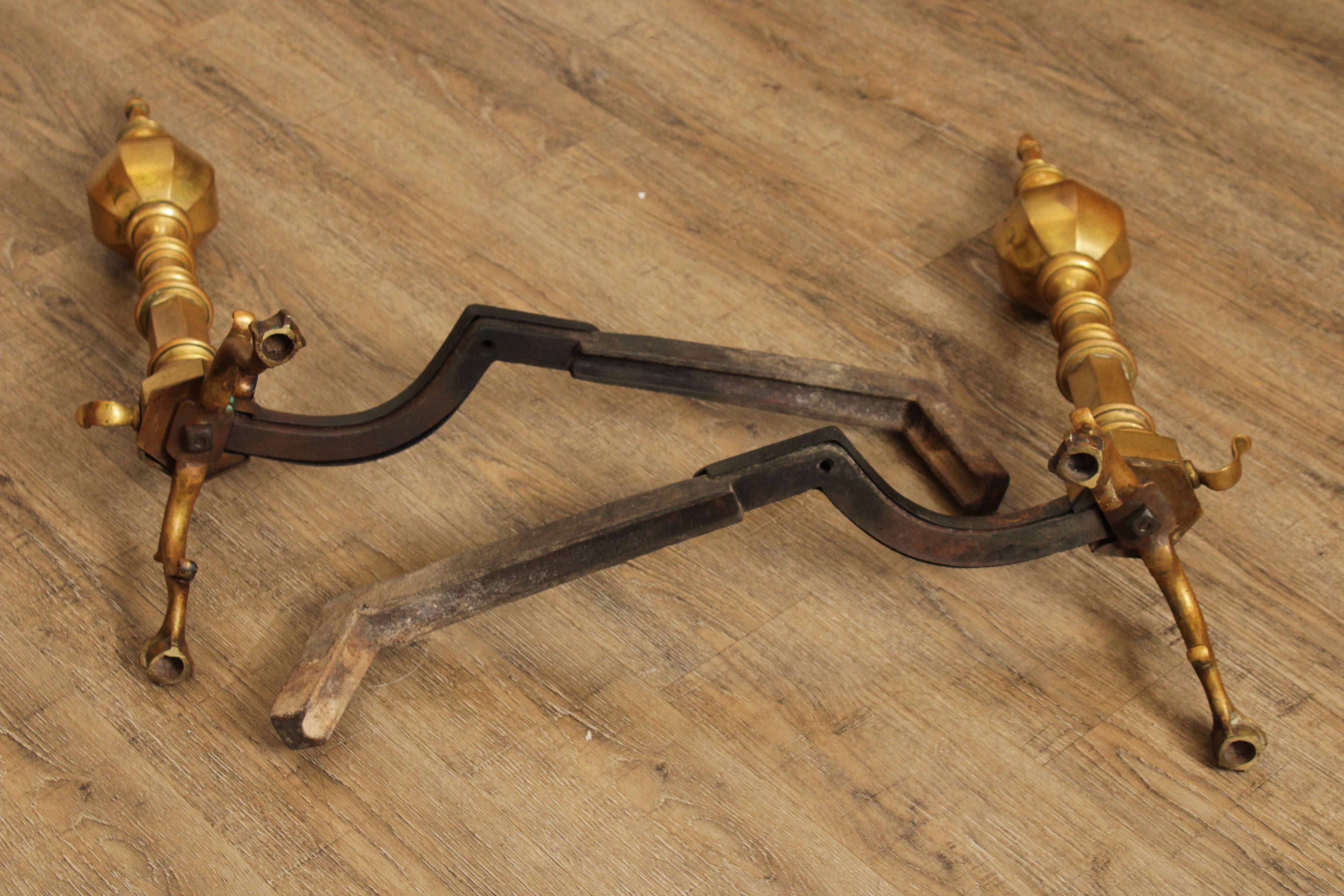 FEDERAL STYLE PAIR OF BRASS ANDIRONS AND POKER