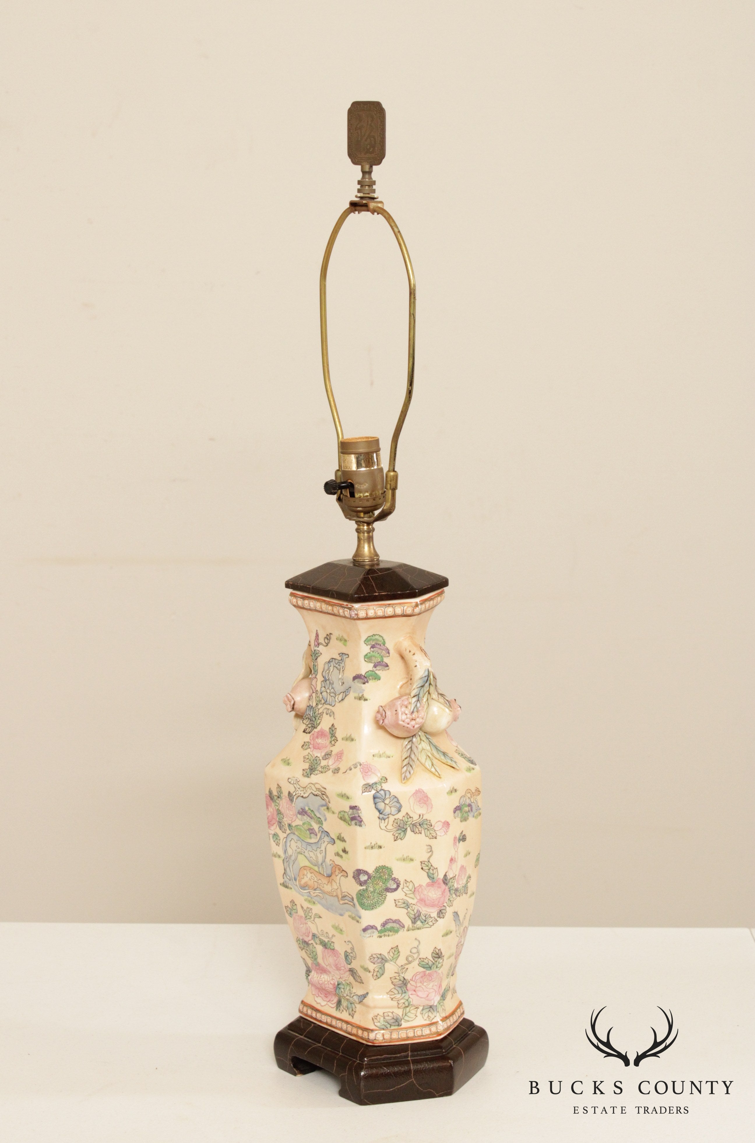 Vintage Chinoiserie Porcelain Table Lamp with Shade`