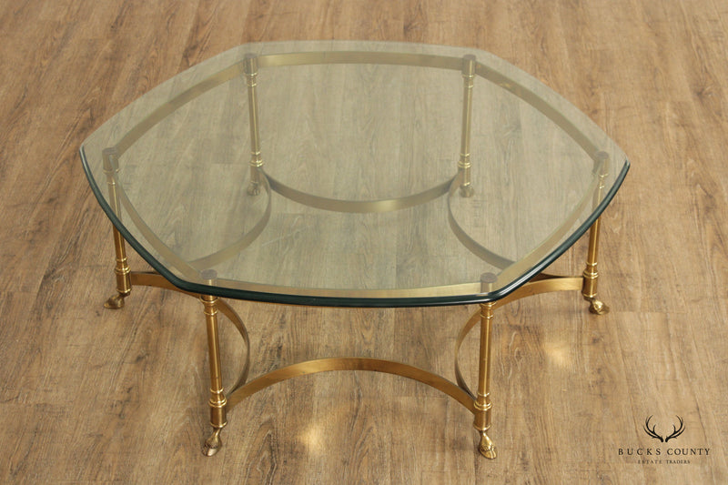 Directoire Style Vintage Italian Brass and Glass Top Coffee Table