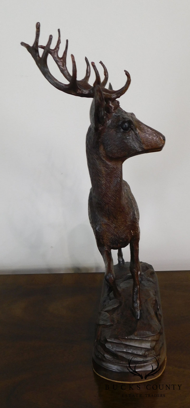 Black Forest Antique Hand Carved Stag Deer Statue