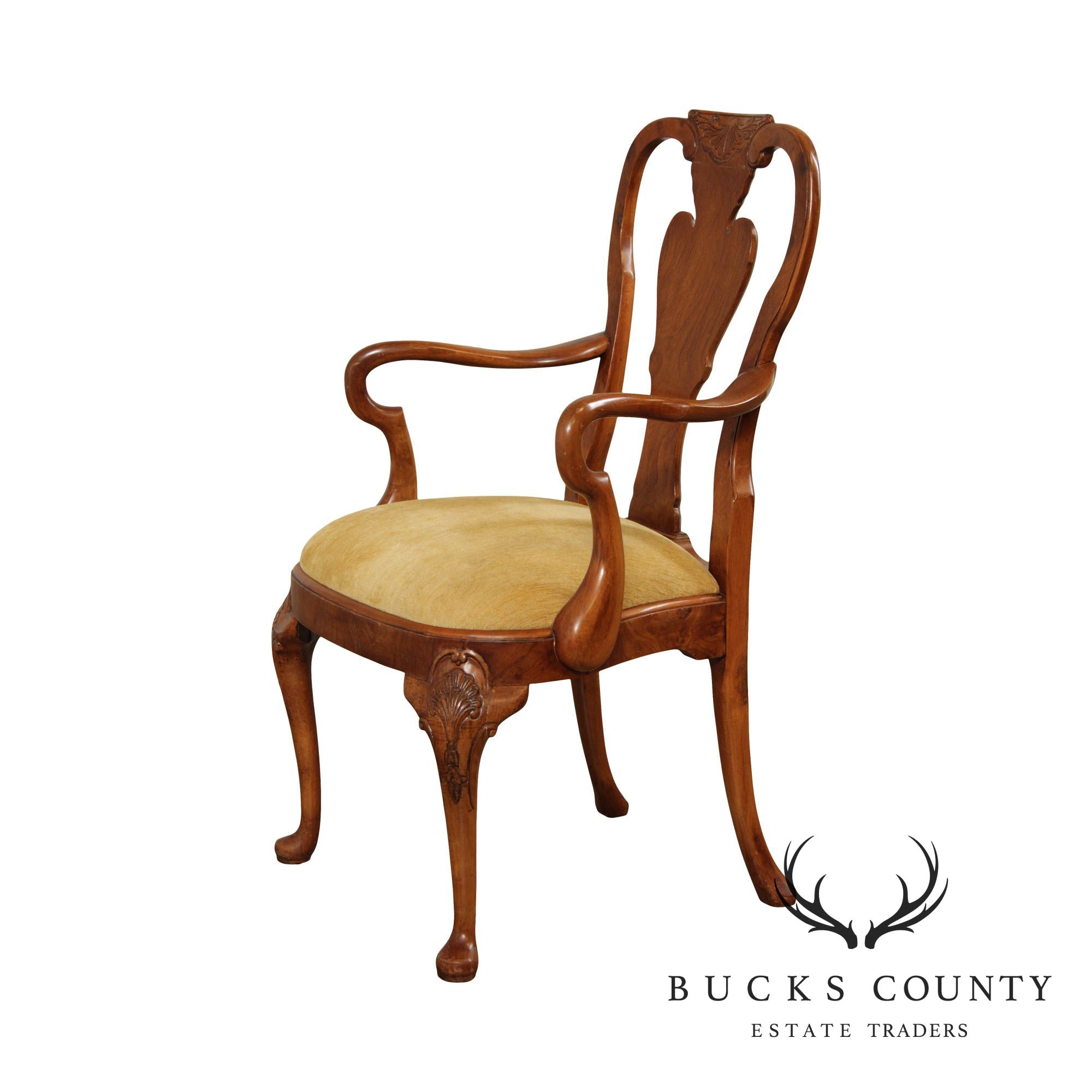 Queen Anne Style Custom Walnut Shepherd's Crook Armchair