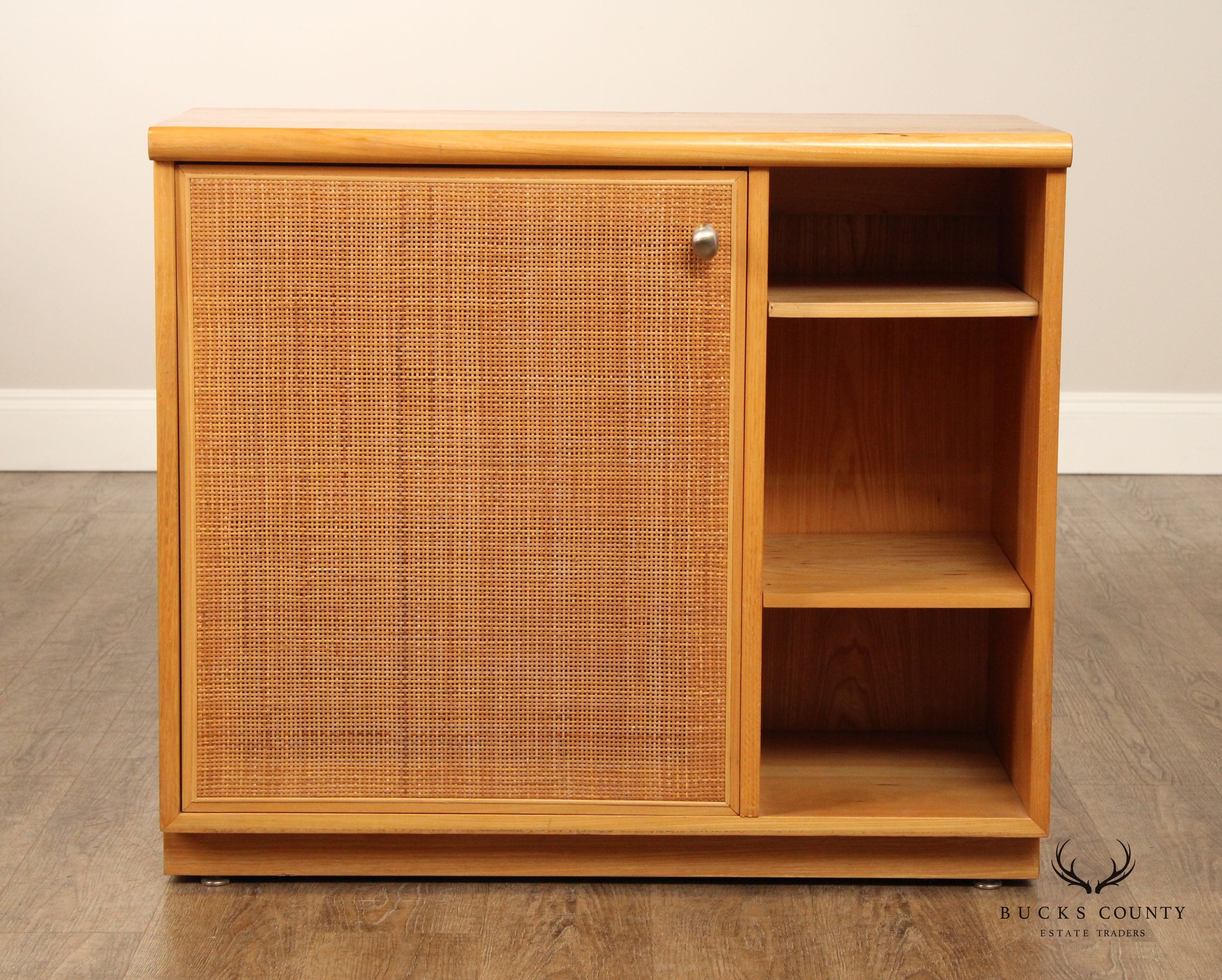 MID CENTURY STYLE BLONDEWOOD CANE DOOR BOOKCASE CABINET