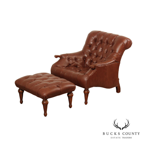 Fairfield Regency Style Tufted Leather Lounge Chair and Ottoman