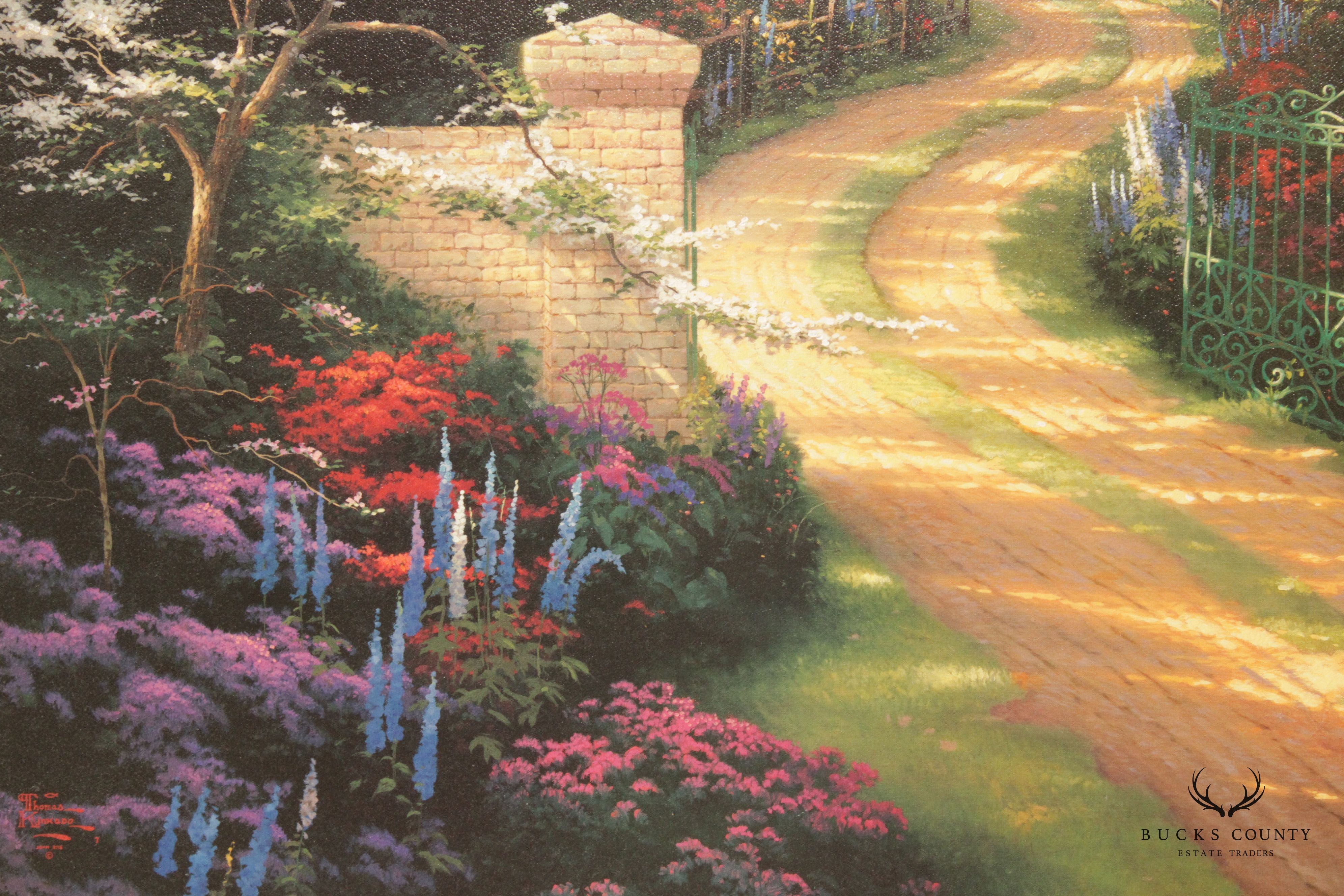 Thomas Kinkade 'Spring Gate' Lithograph Canvas Print, Custom Framed