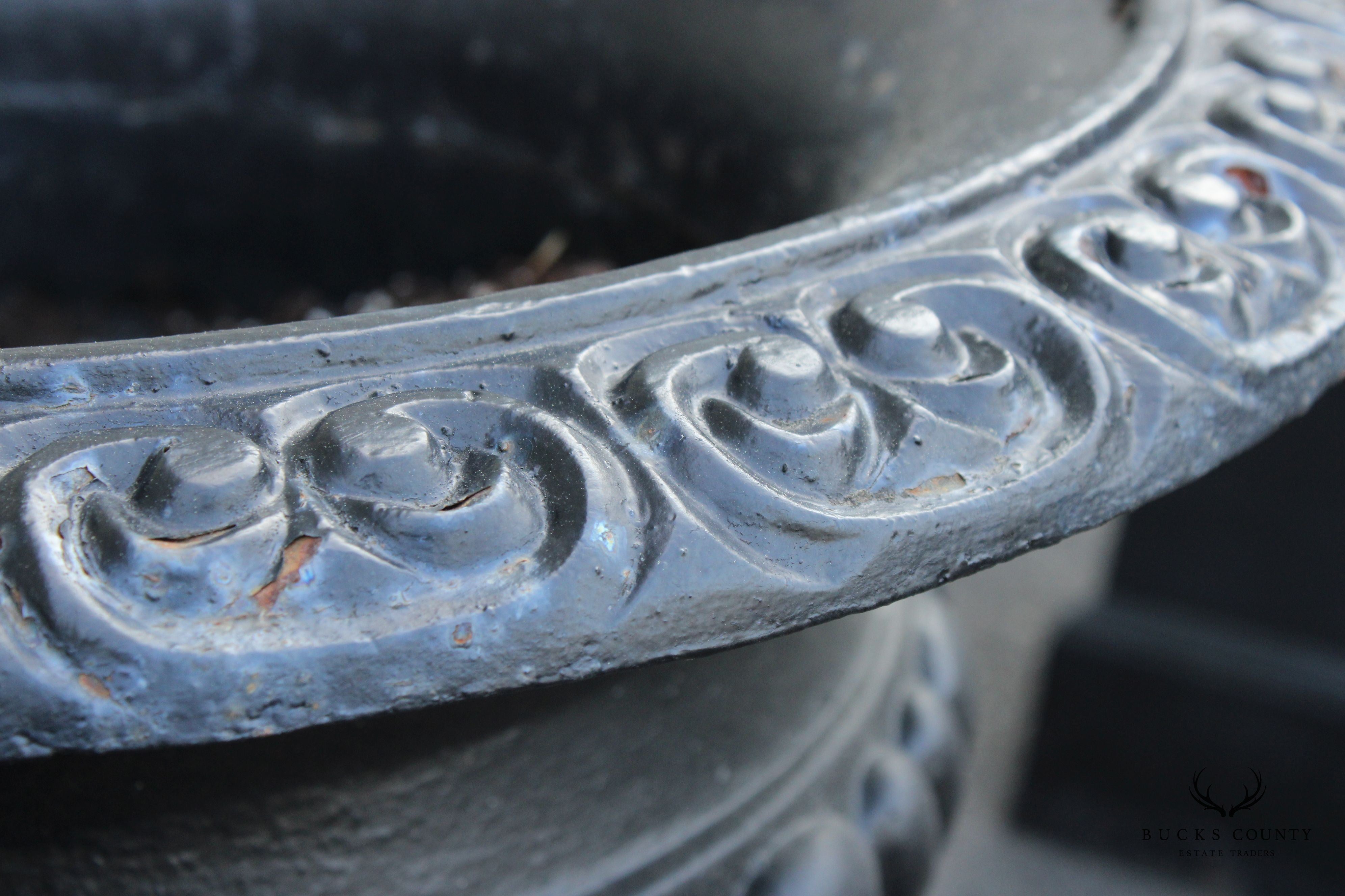 Neoclassical Style Pair of Cast Iron Outdoor Garden Urns