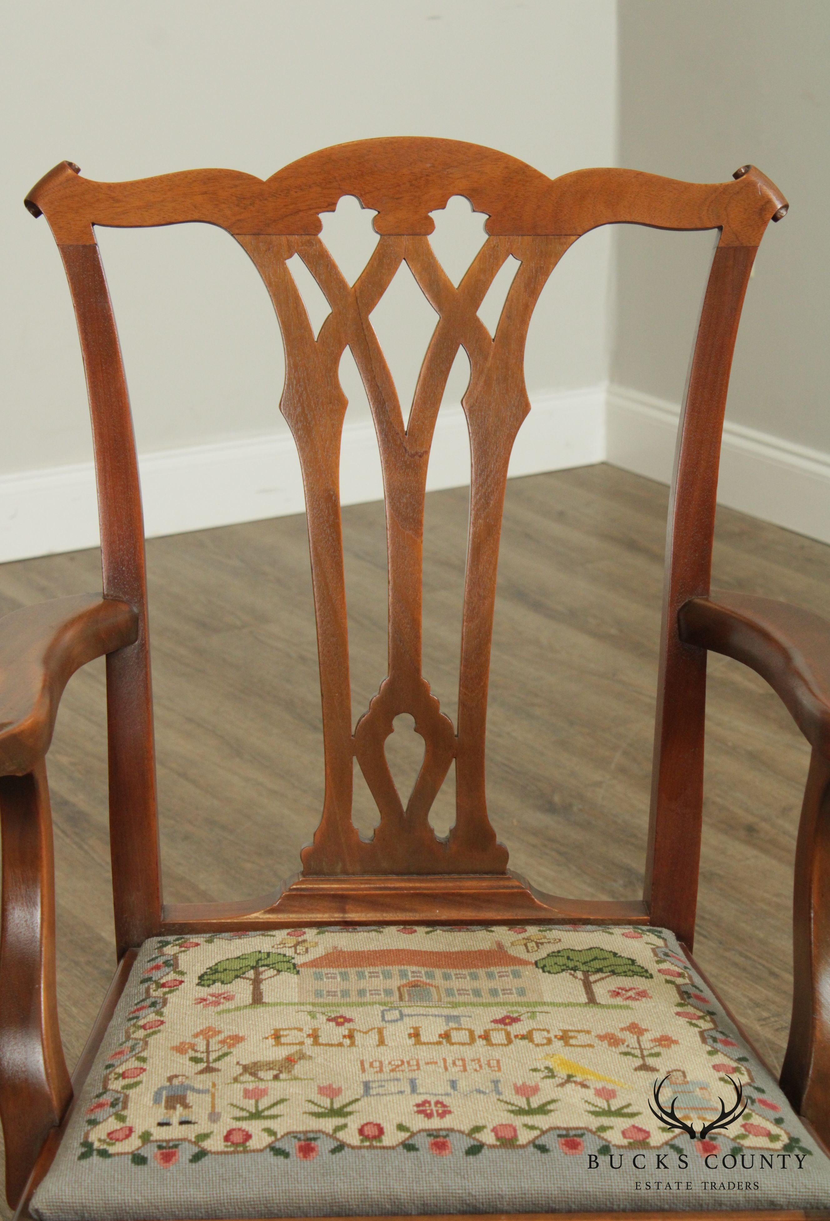 Chippendale Style Vintage Custom Quality Pair Mahogany Ball & Claw Armchairs