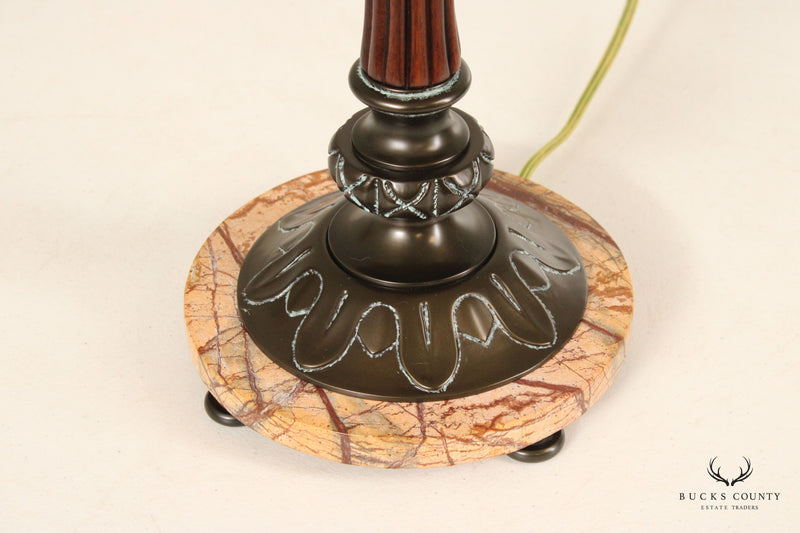 Traditional Bronze, Wood and Marble Candlestick Table Lamp