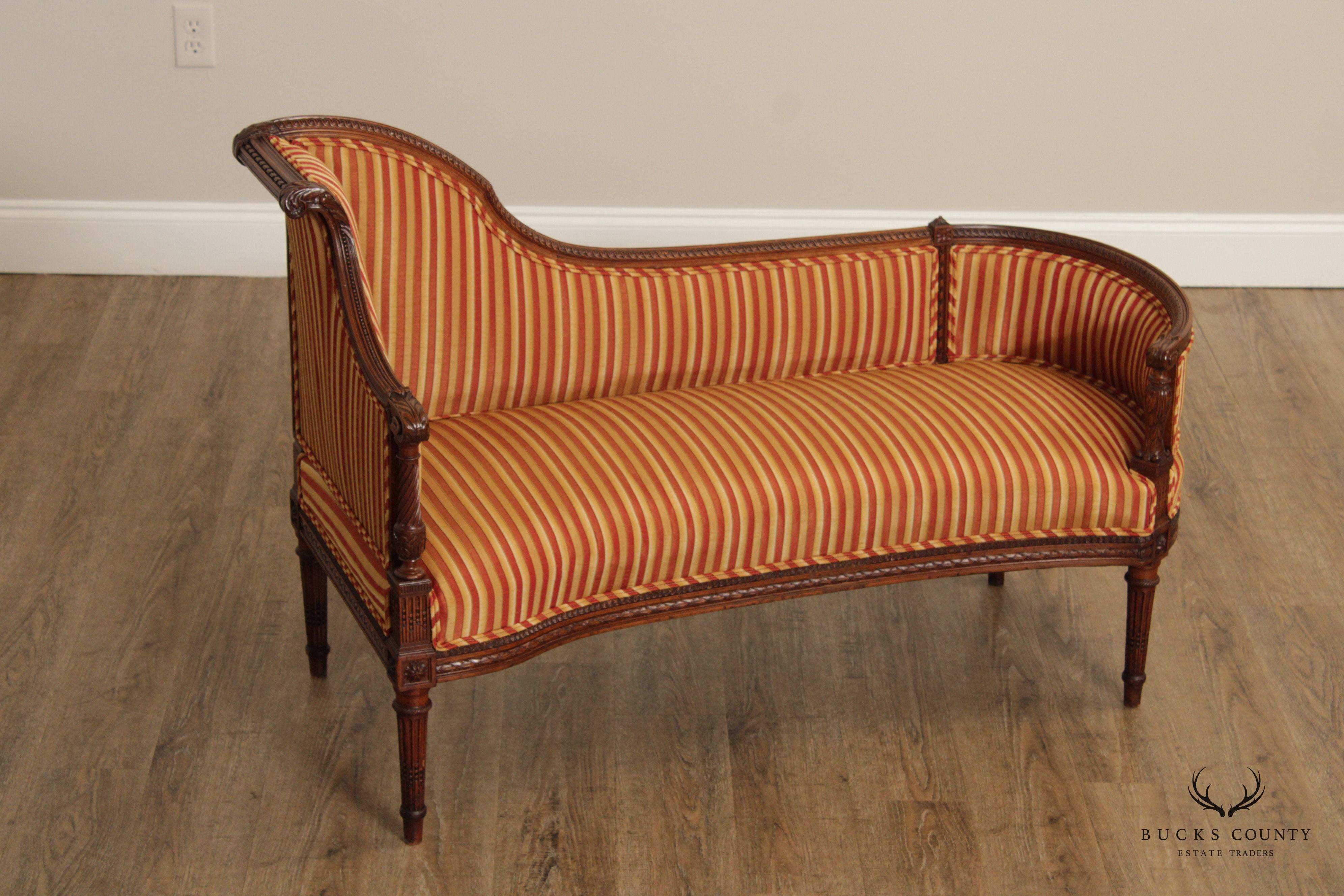 Antique French Louis XVI Style Walnut Chaise Lounge