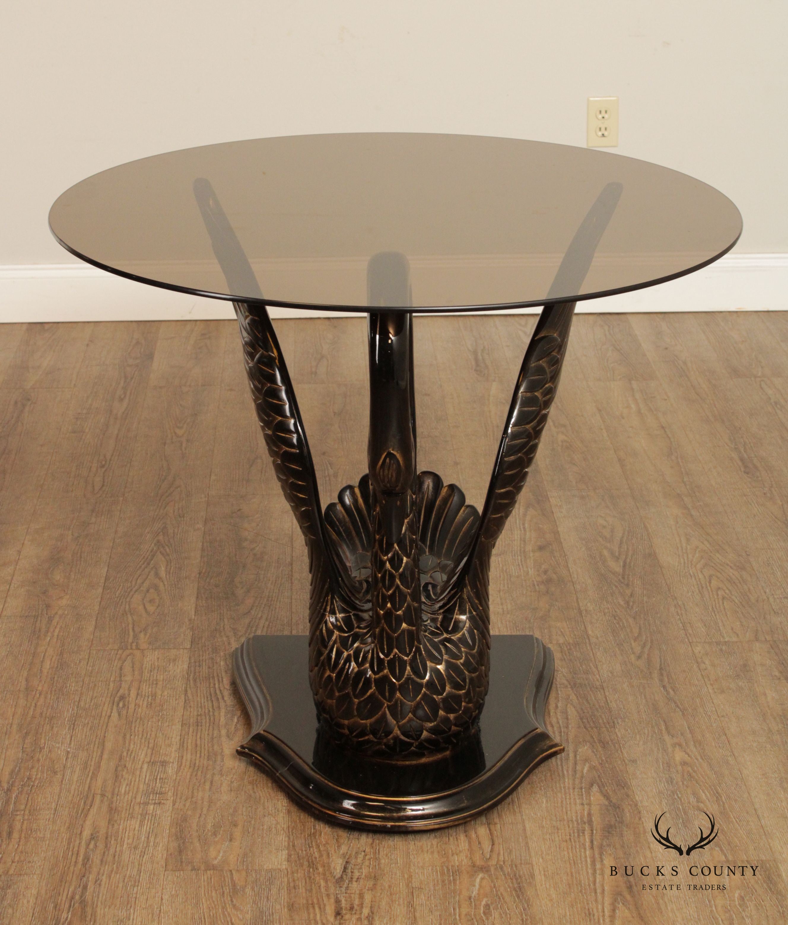 Italian Carved and Painted Wood Black Swan Glass Top Center Table