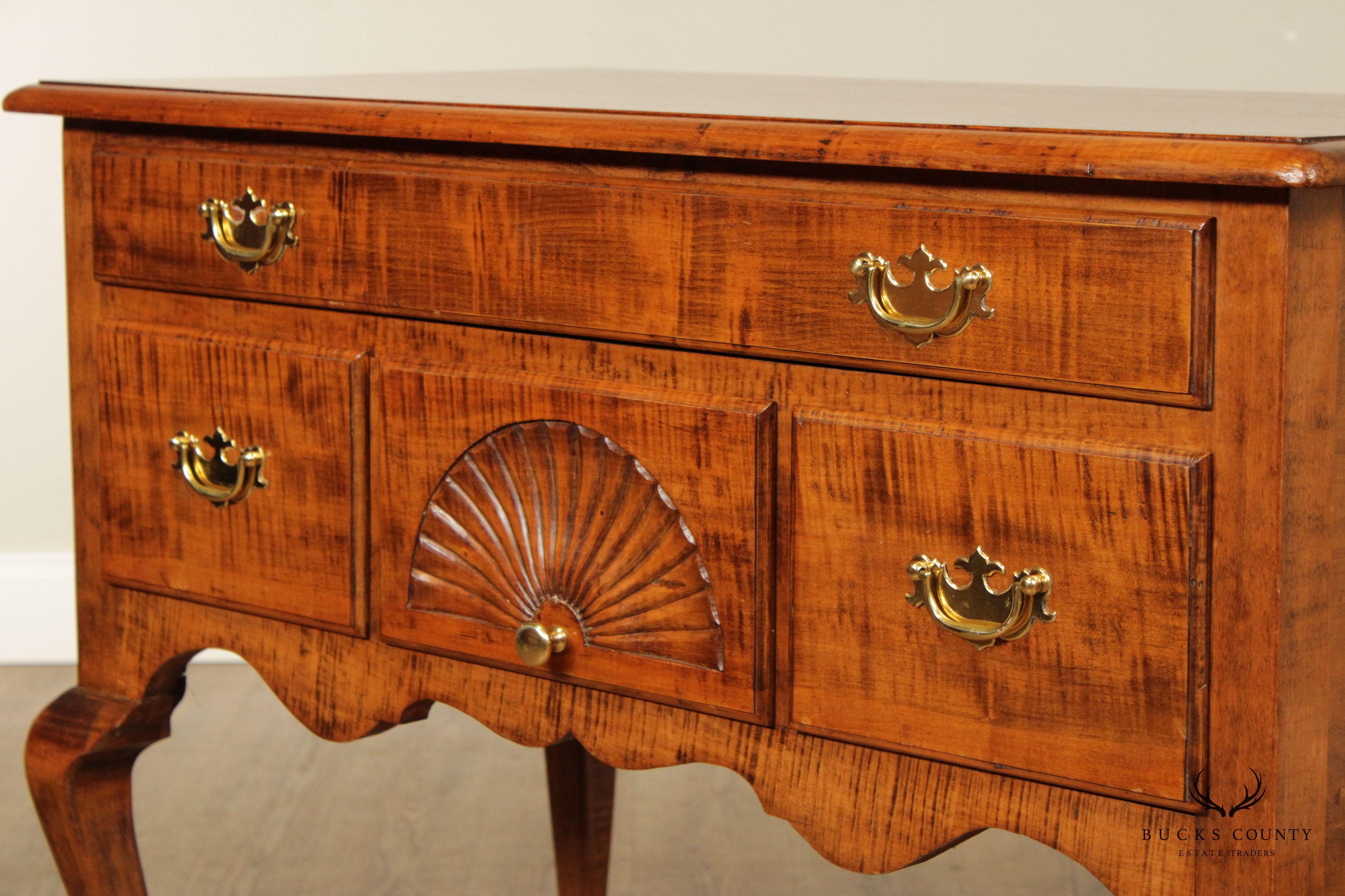 Hand Crafted Queen Anne Style Tiger Maple Lowboy