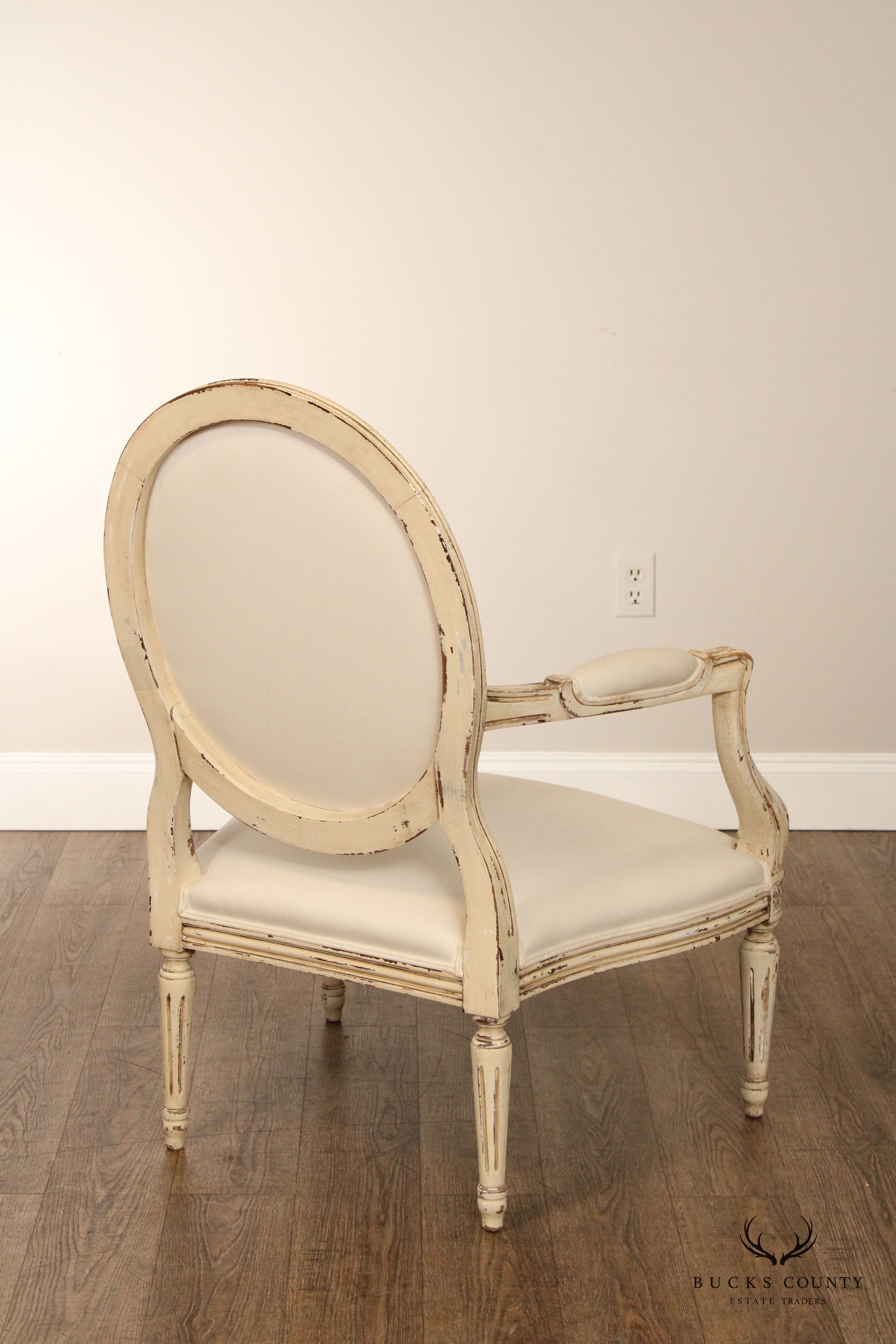 Buying & Design Italia Louis XVI Style White Oval Back Armchair