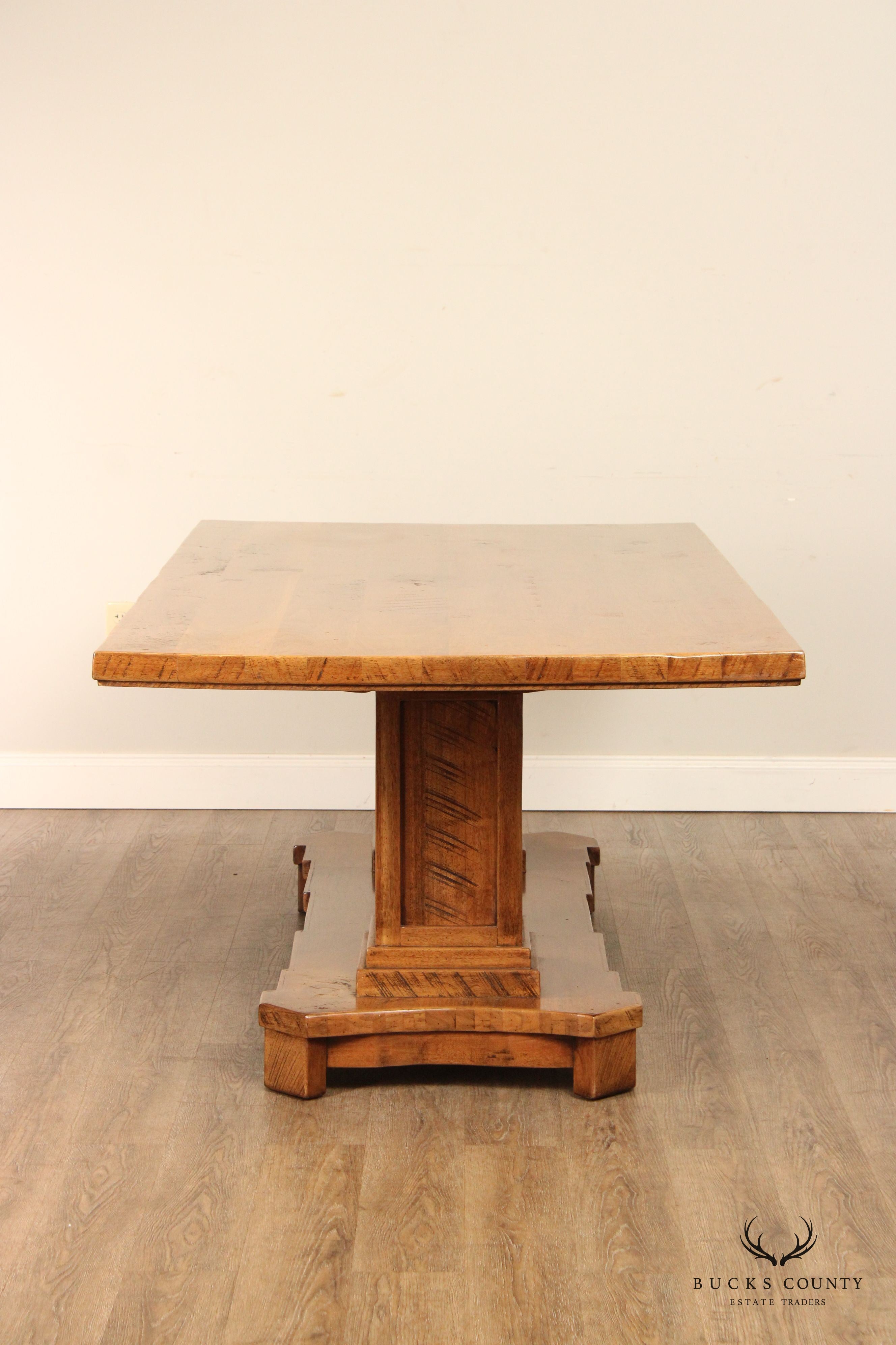 Custom Crafted Large Rustic Walnut Double Pedestal Dining Table