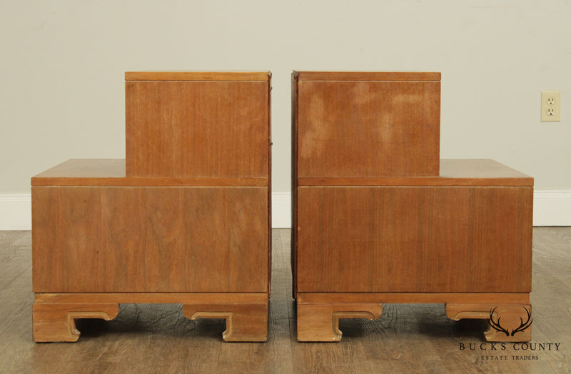 Mid Century Modern James Mont Inspired Pair Walnut Step Nightstands