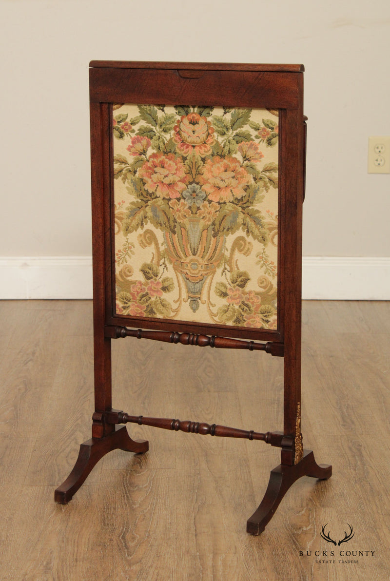 English Victorian Floral Needlepoint Fire Screen