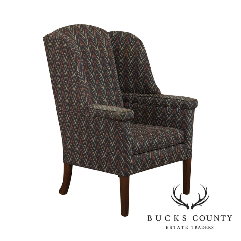 George III Style Custom Flame Stitch Upholstered Wing Chair