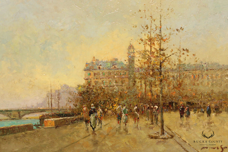 Impressionist Style European River Bank Street Scene by 'Morgan'