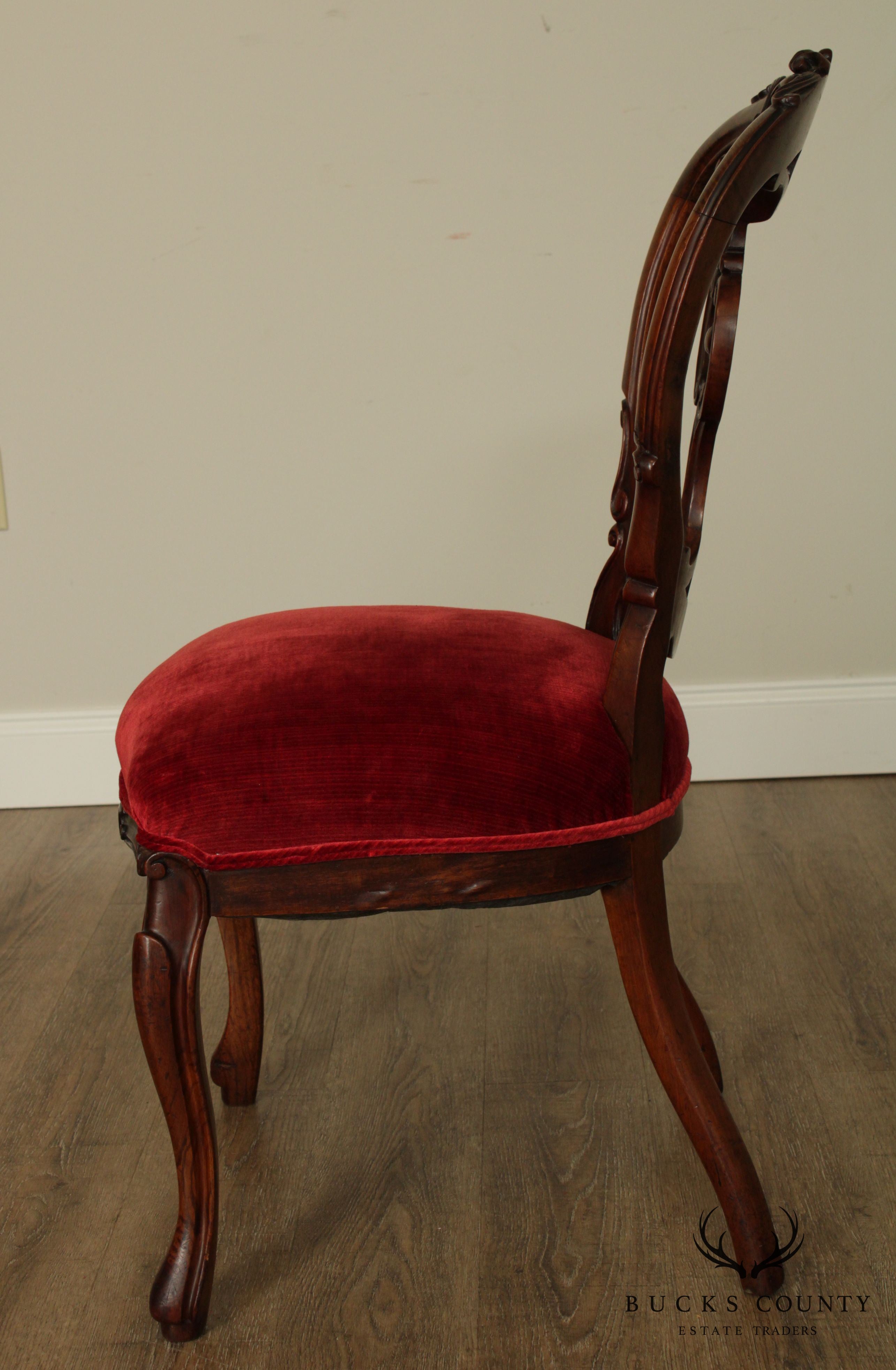 Antique Victorian Rococo Revival Set 6 Rosewood Side Dining Chairs